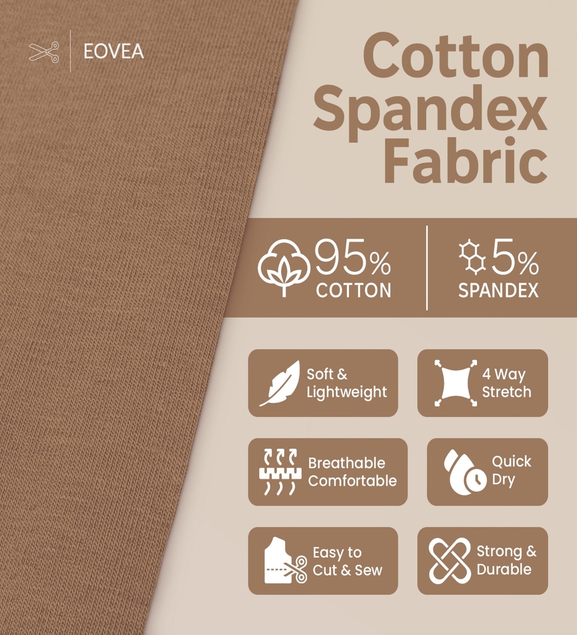 Cotton Spandex Fabric | Spandex & Cotton T-Shirt Fabric 10 oz | Dk Mocha - EOVEA