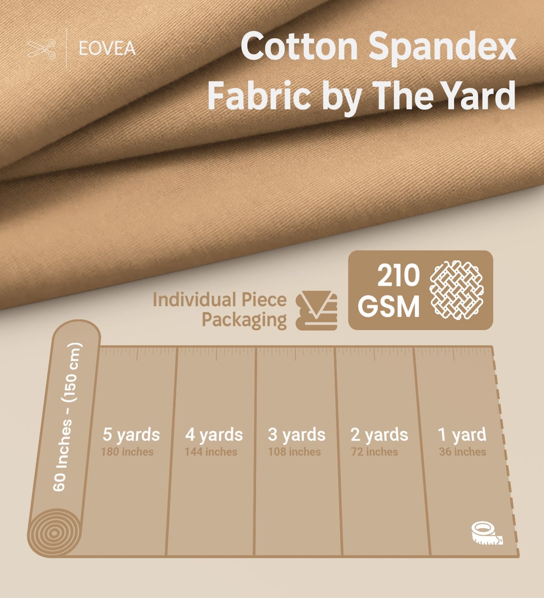 Cotton Spandex Fabric | Spandex & Cotton T-Shirt Fabric 10 oz | Khaki - EOVEA
