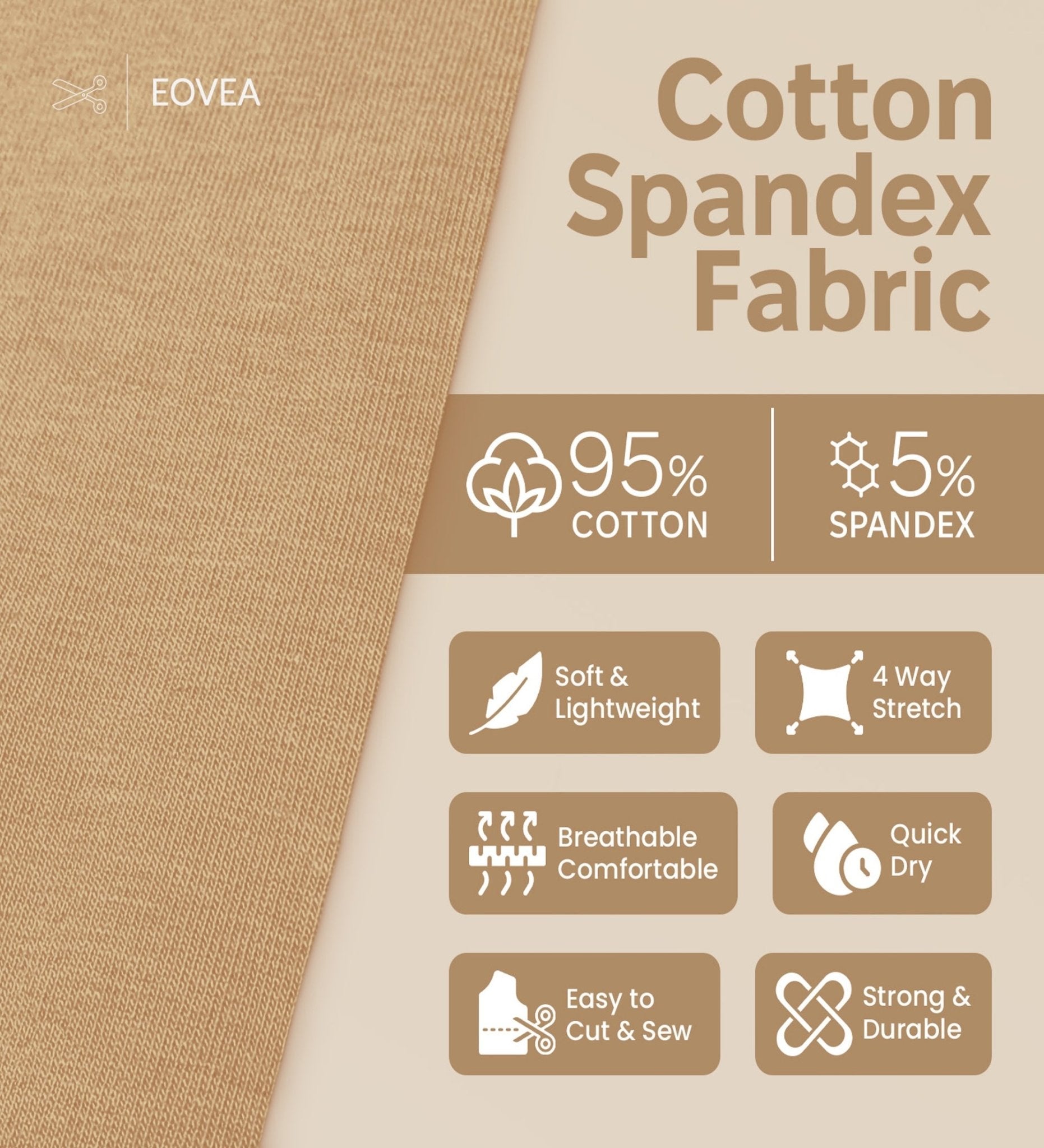 Cotton Spandex Fabric | Spandex & Cotton T-Shirt Fabric 10 oz | Khaki - EOVEA