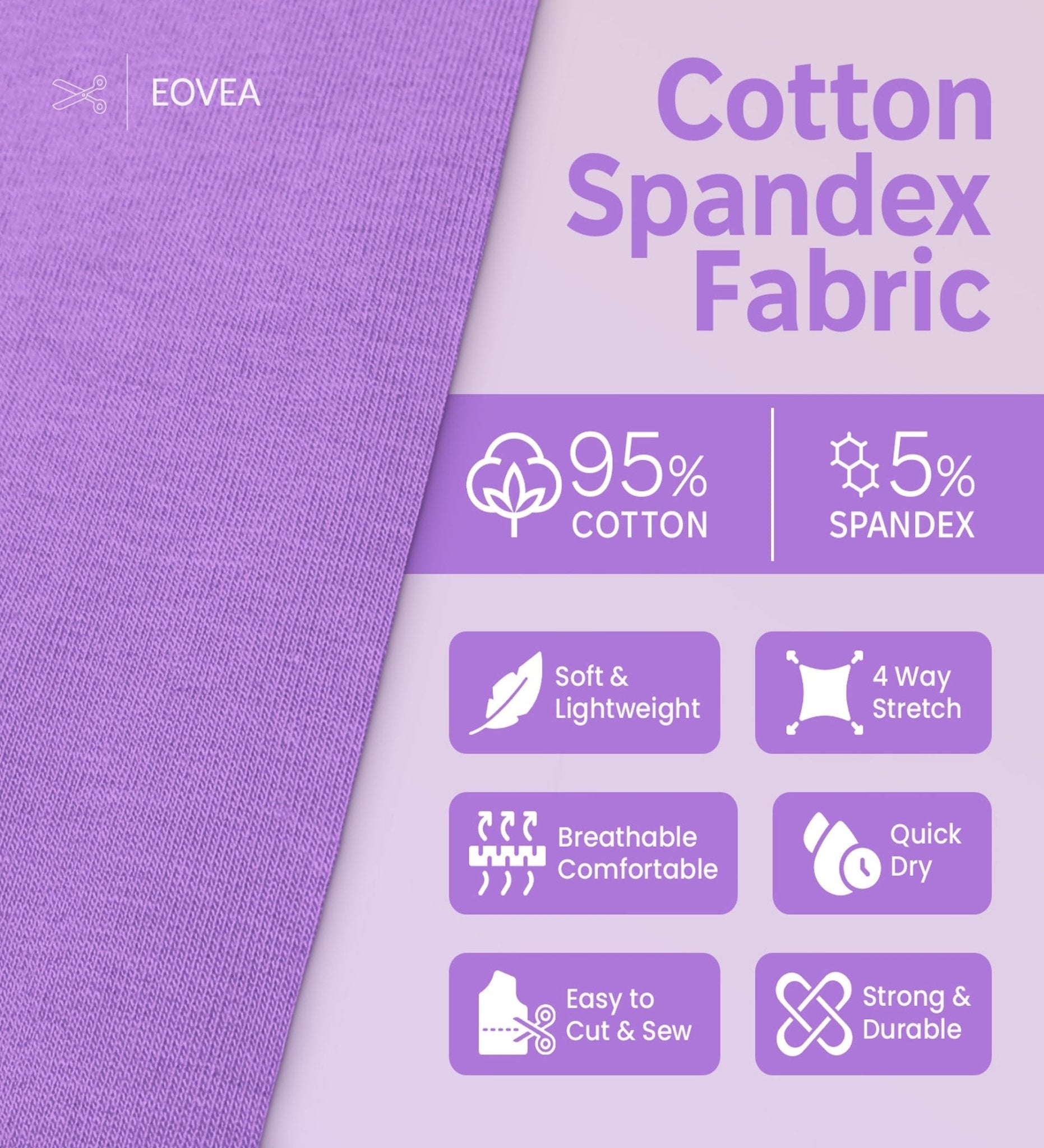 Cotton Spandex Fabric | Spandex & Cotton T-Shirt Fabric 10 oz | Lilac - EOVEA