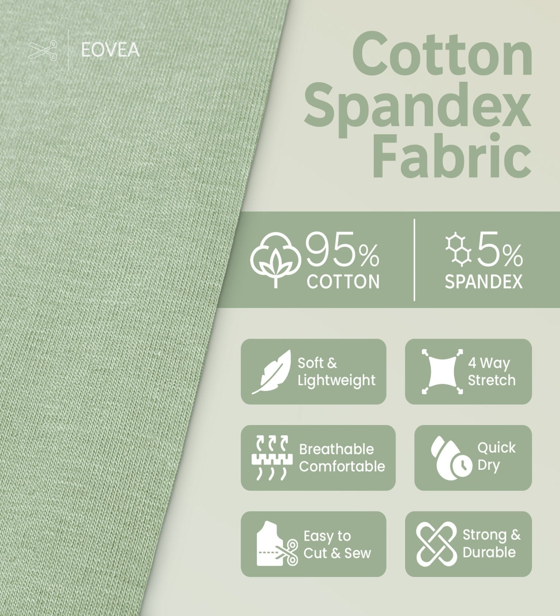 Cotton Spandex Fabric | Spandex & Cotton T-Shirt Fabric 10 oz | Lt Sage - EOVEA