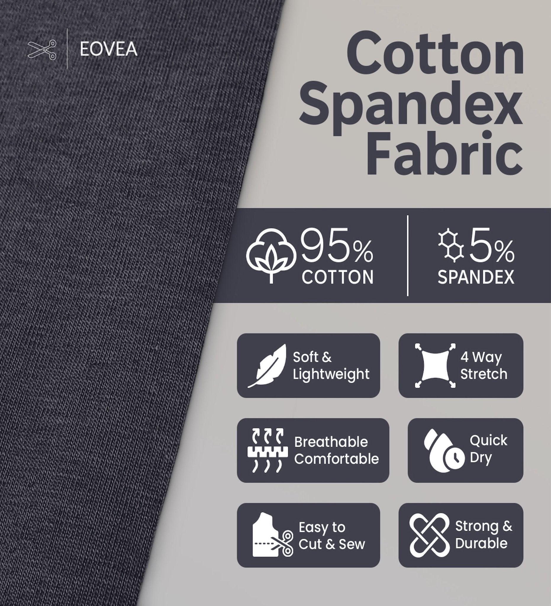 Cotton Spandex Fabric | Spandex & Cotton T-Shirt Fabric 10 oz | Navy Blue - EOVEA