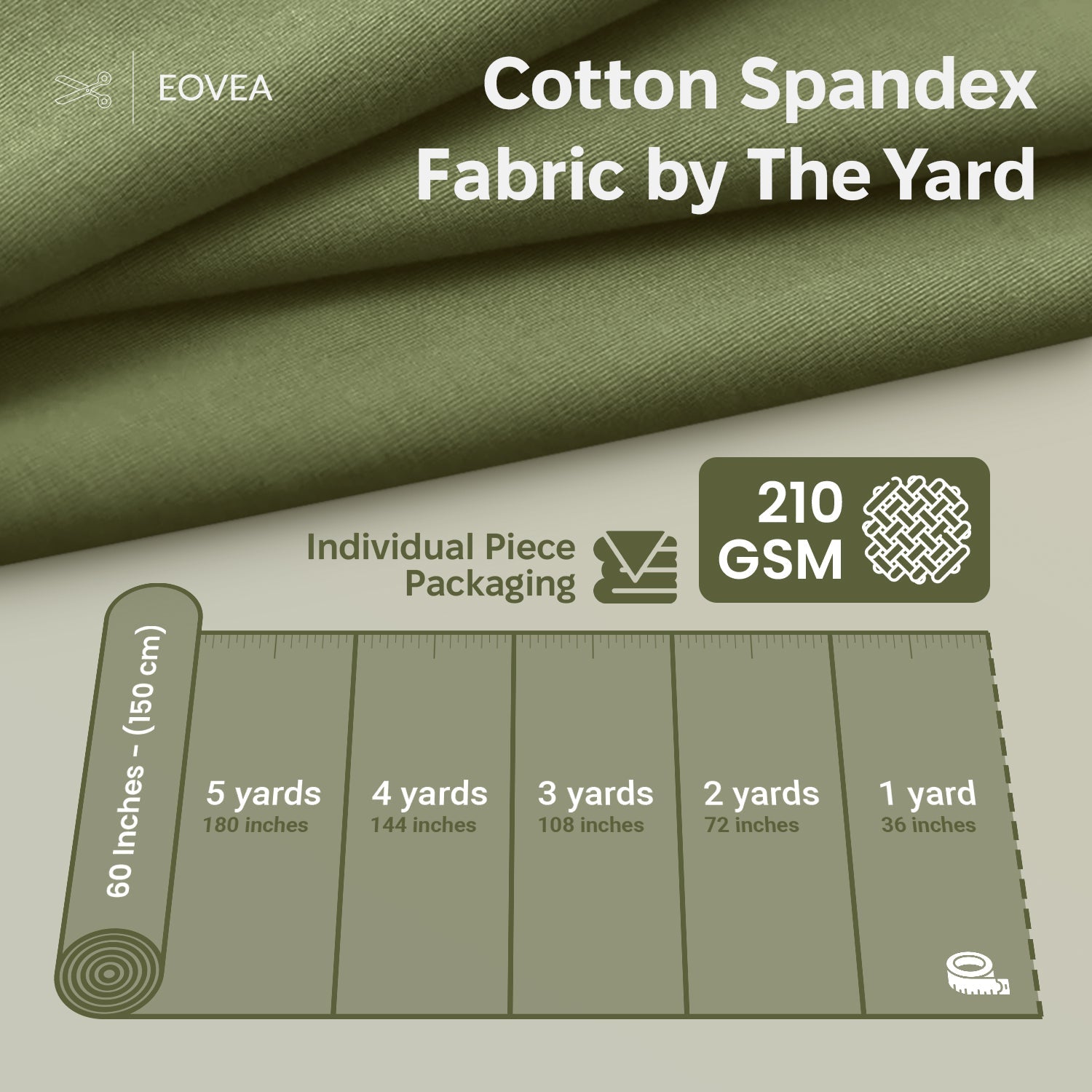 Cotton Spandex Fabric | Spandex & Cotton T-Shirt Fabric 10 oz | Olive Green - EOVEA