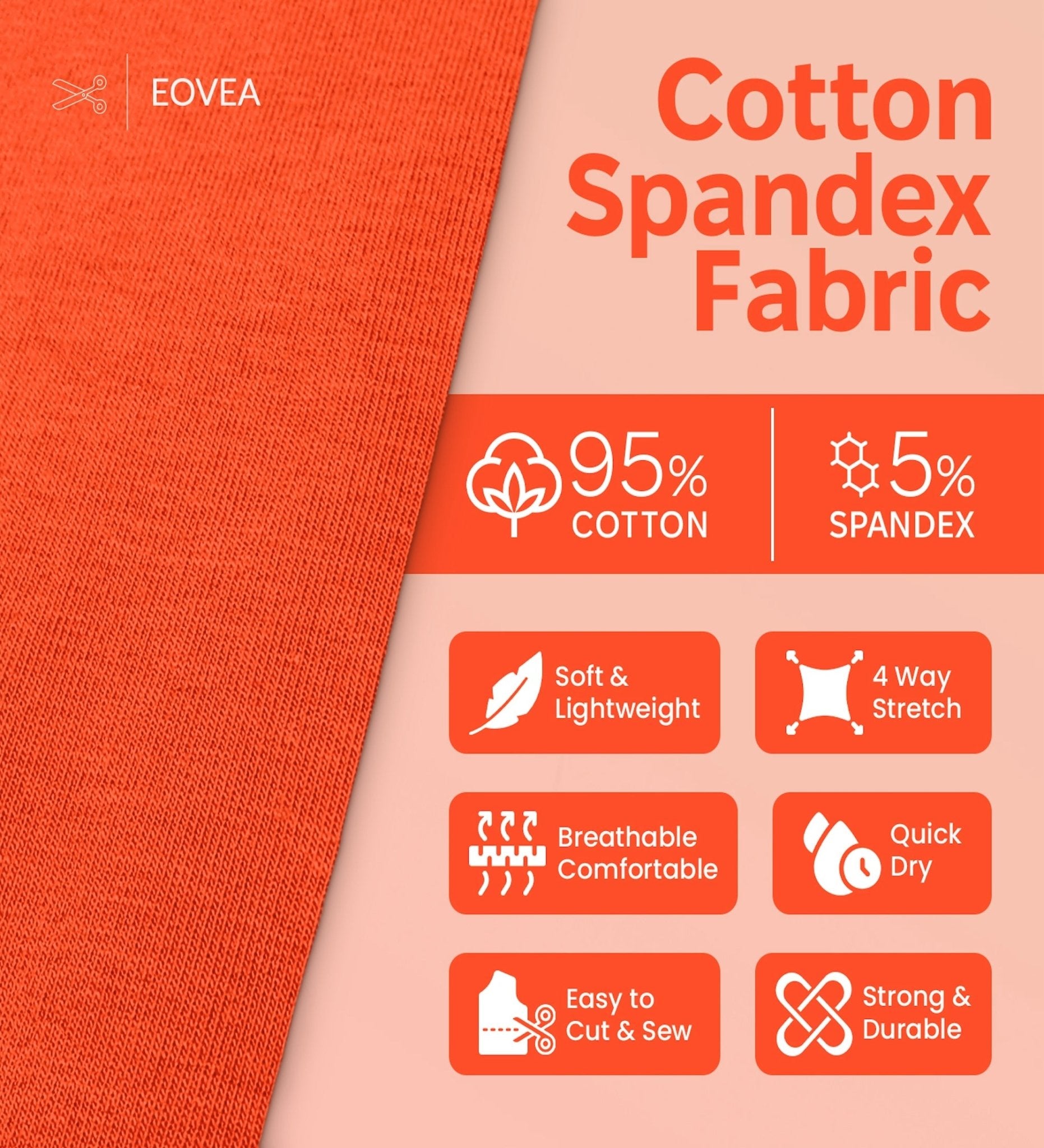 Cotton Spandex Fabric | Spandex & Cotton T-Shirt Fabric 10 oz | Orange - EOVEA