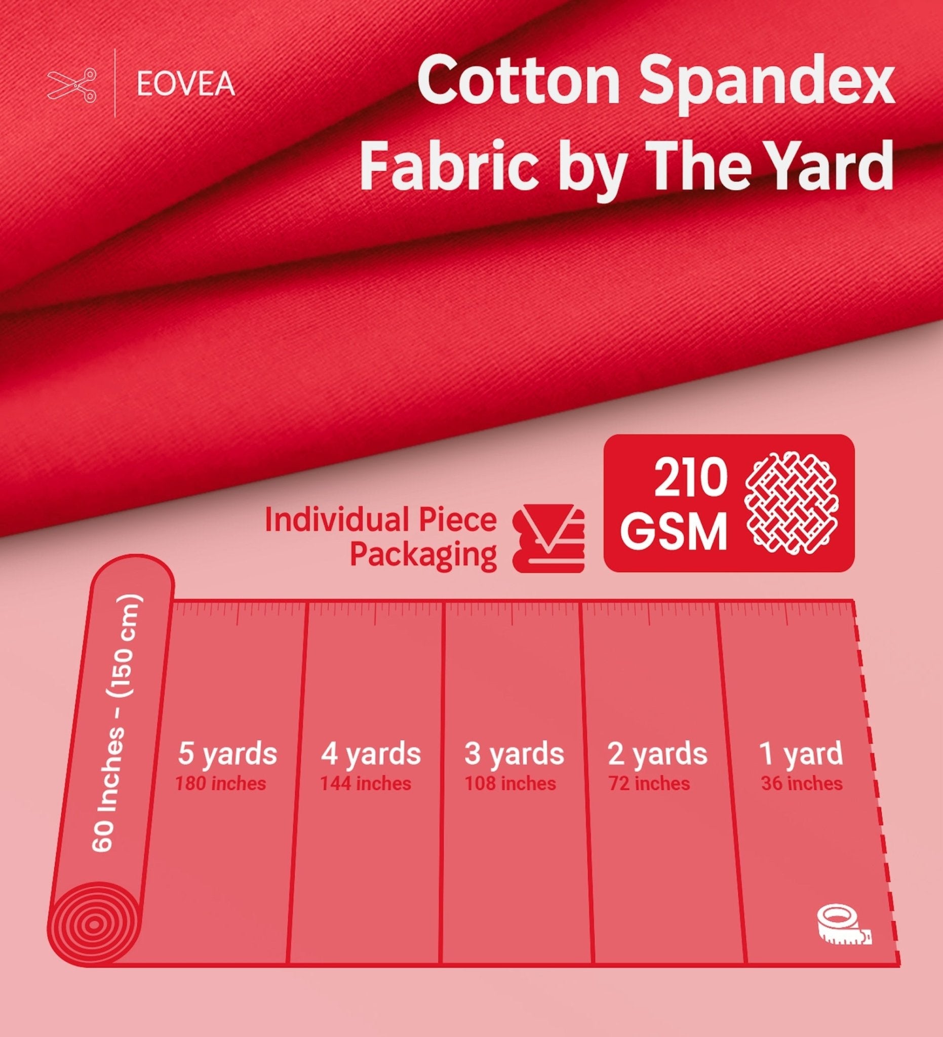 Cotton Spandex Fabric | Spandex & Cotton T-Shirt Fabric 10 oz | Red - EOVEA