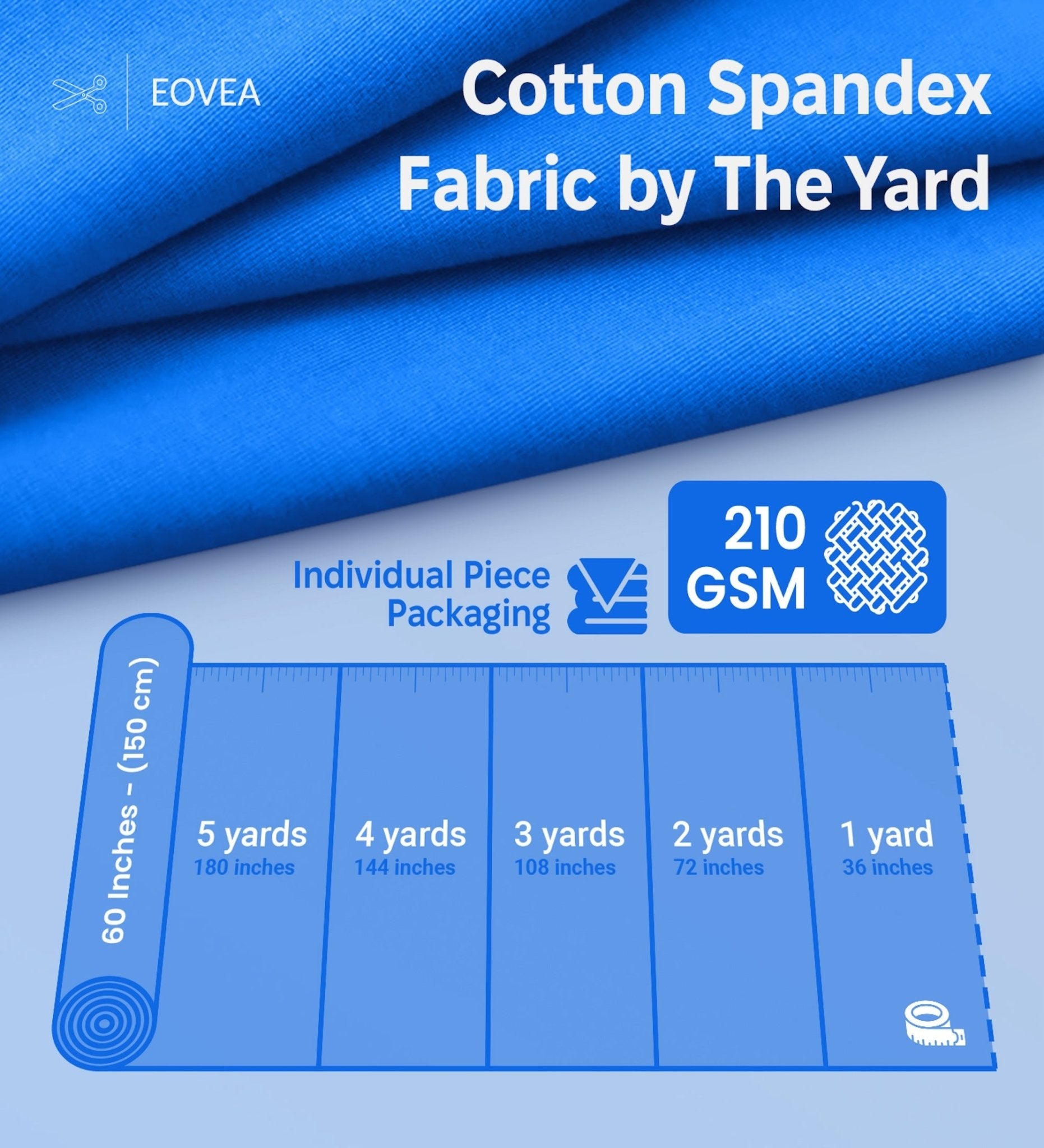 Cotton Spandex Fabric | Spandex & Cotton T-Shirt Fabric 10 oz| Royal Blue - EOVEA