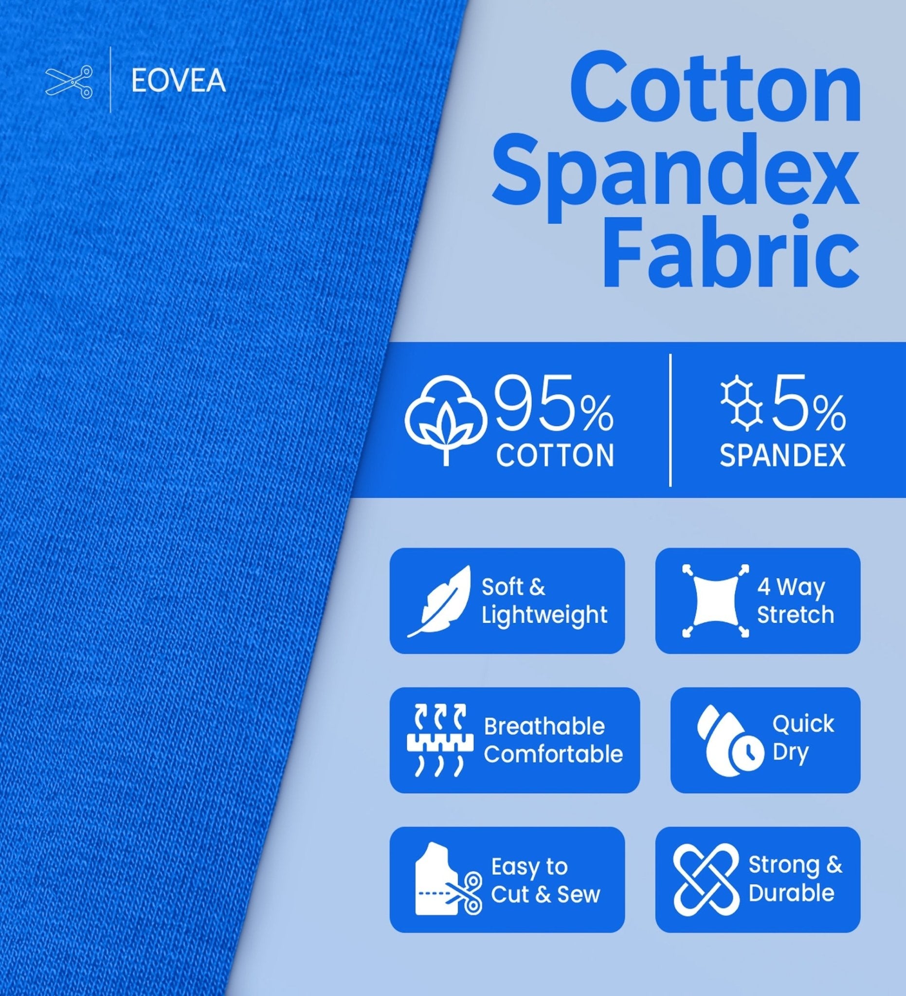 Cotton Spandex Fabric | Spandex & Cotton T-Shirt Fabric 10 oz| Royal Blue - EOVEA