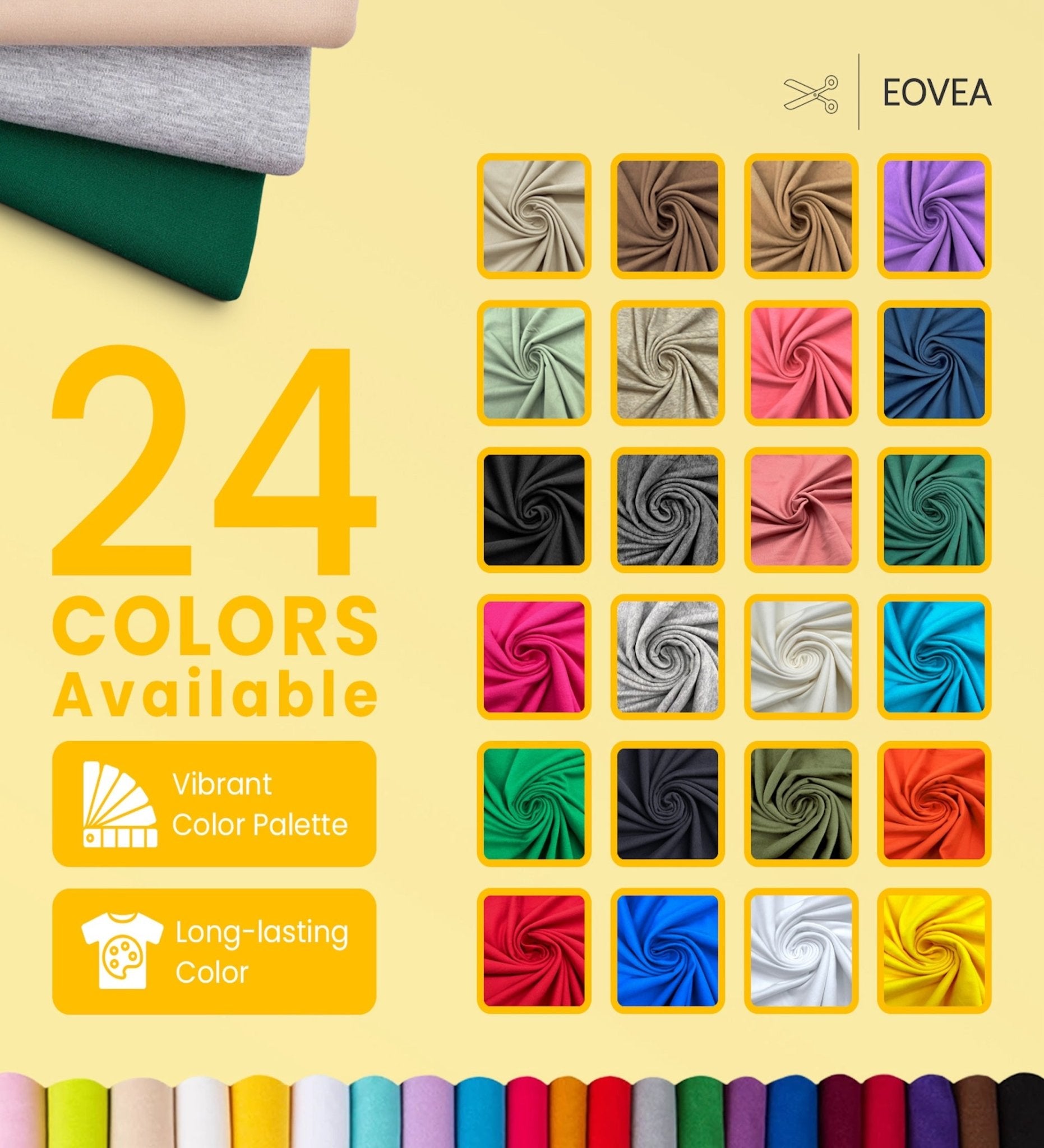 Cotton Spandex Fabric | Spandex & Cotton T-Shirt Fabric 10 oz | Yellow - EOVEA