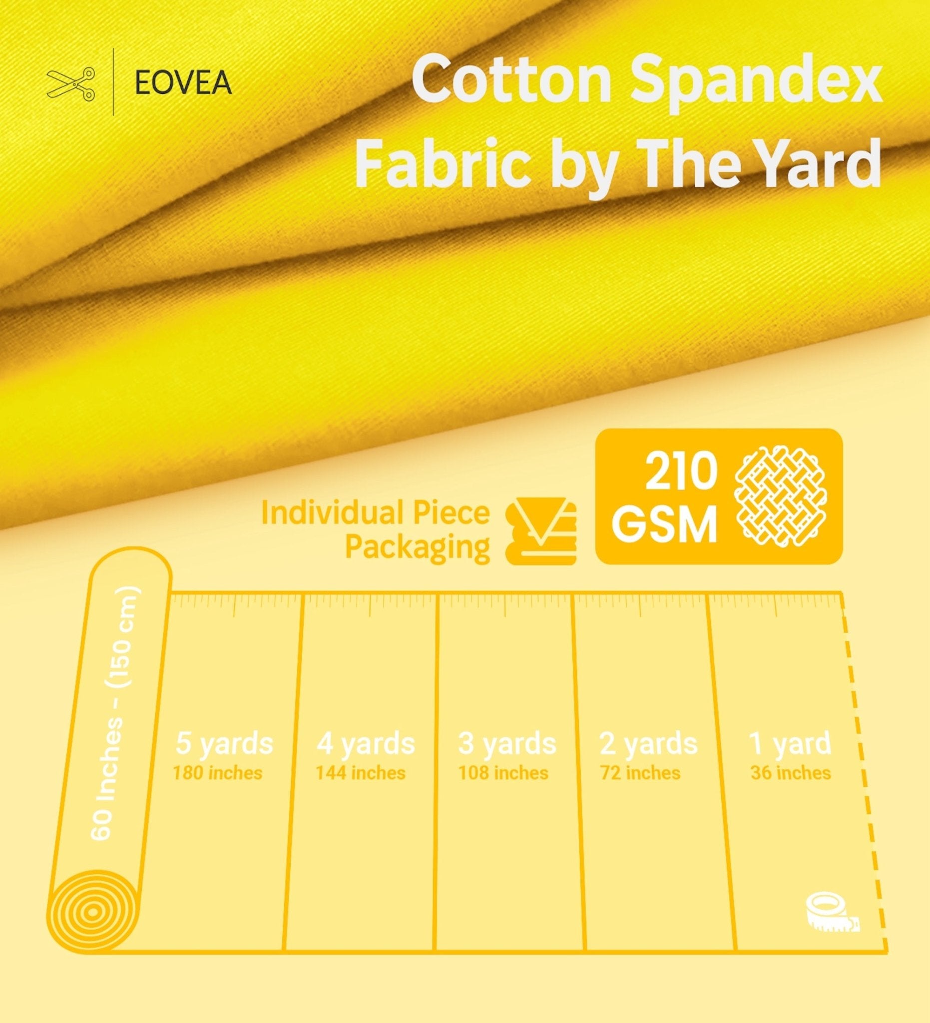 Cotton Spandex Fabric | Spandex & Cotton T-Shirt Fabric 10 oz | Yellow - EOVEA