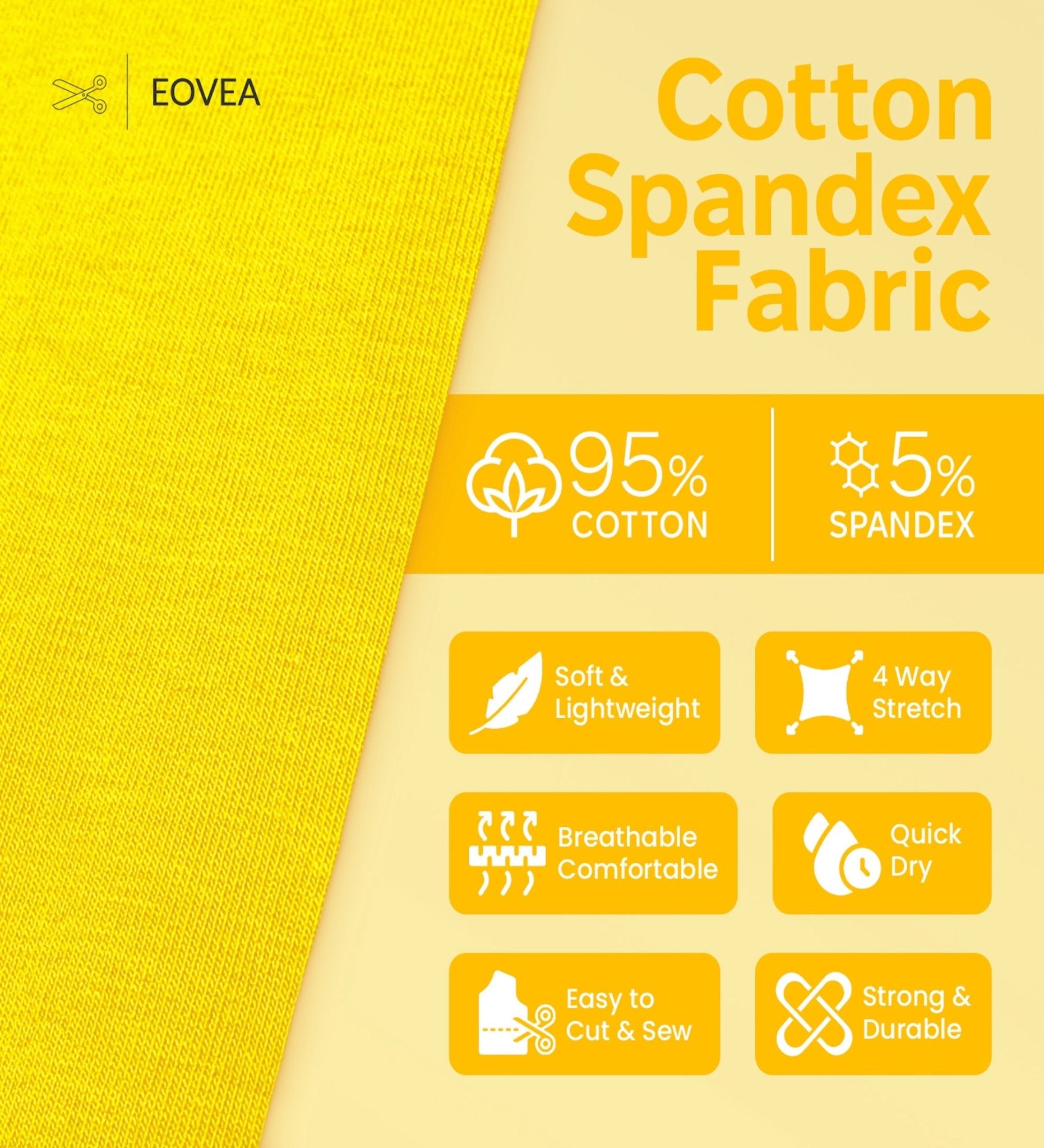 Cotton Spandex Fabric | Spandex & Cotton T-Shirt Fabric 10 oz | Yellow - EOVEA