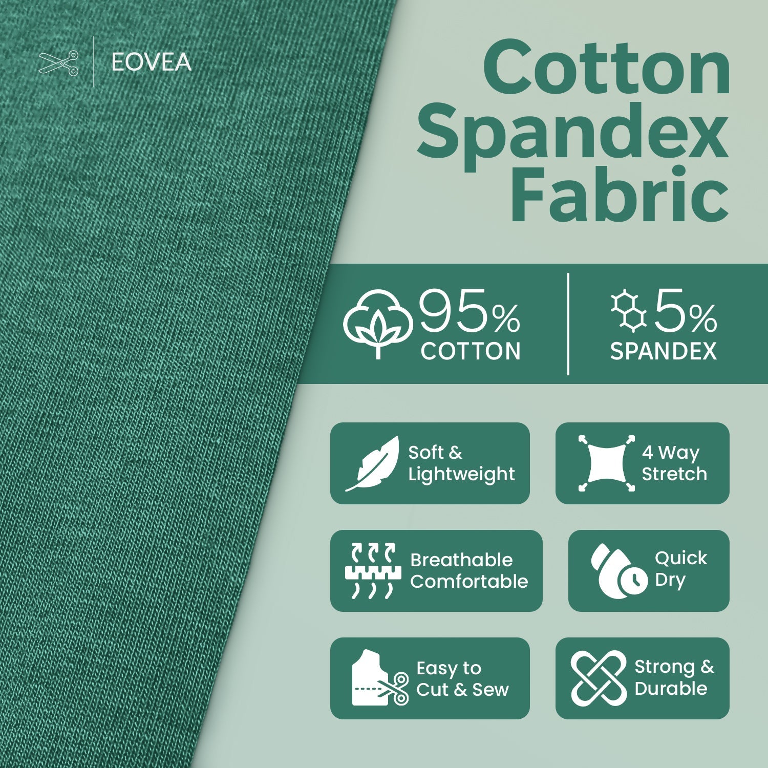 Cotton Spandex Jersey | Spandex & Cotton T-Shirt Fabric 10 oz | Ever Green - EOVEA