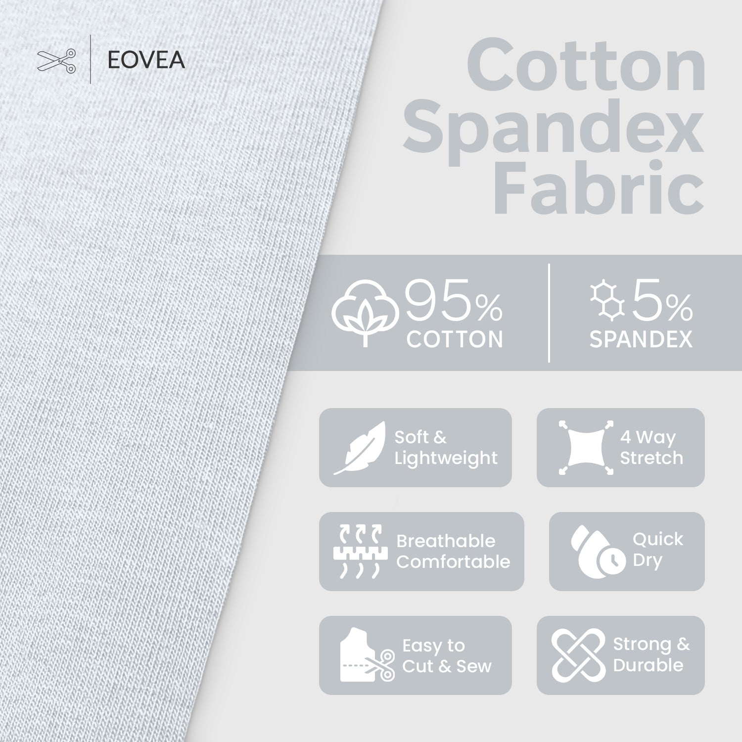Cotton Spandex Jersey | Spandex & Cotton T-Shirt Fabric 10 oz | White - EOVEA