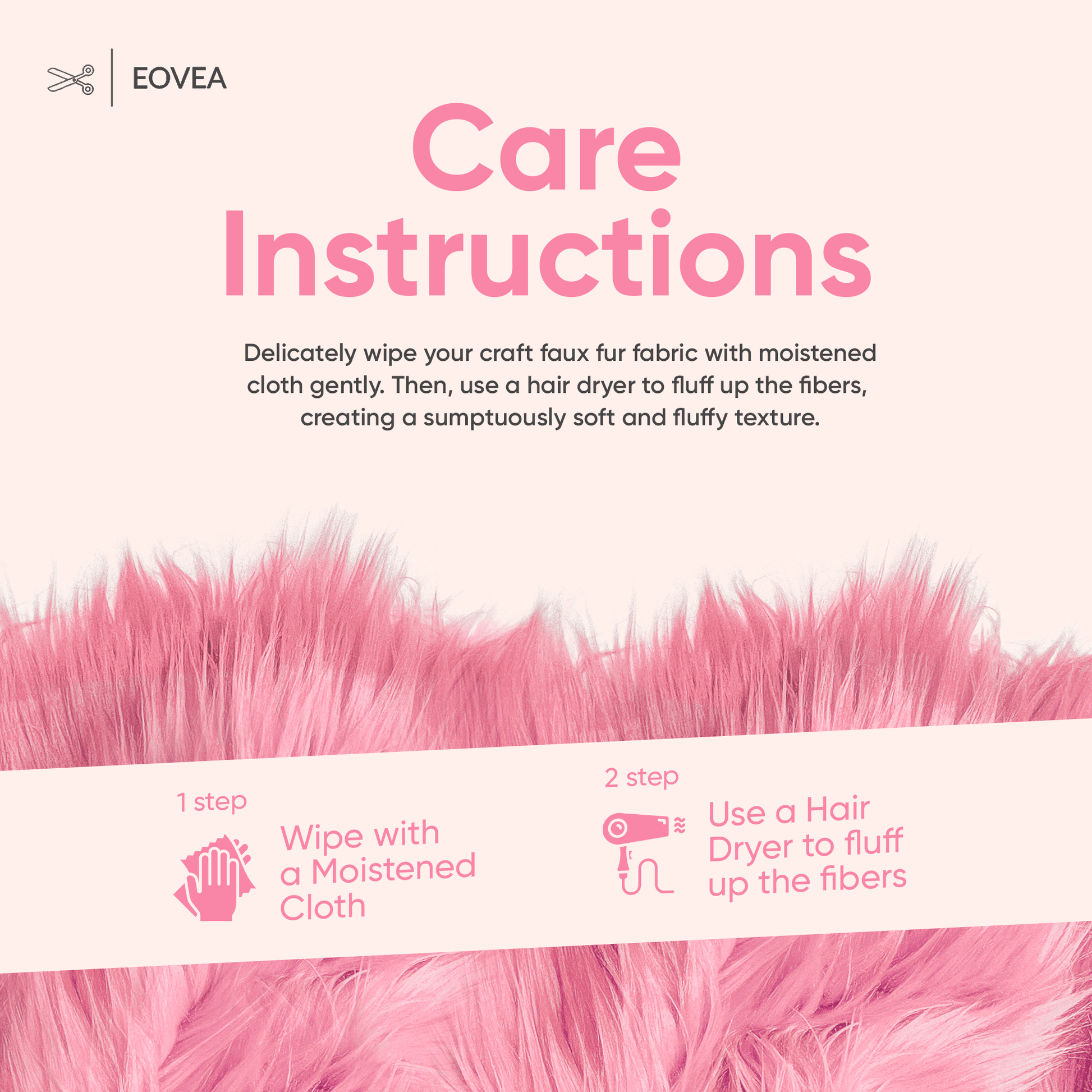 Faux Fur Fabric | Fake Fur Fabric | Baby Pink - EOVEA
