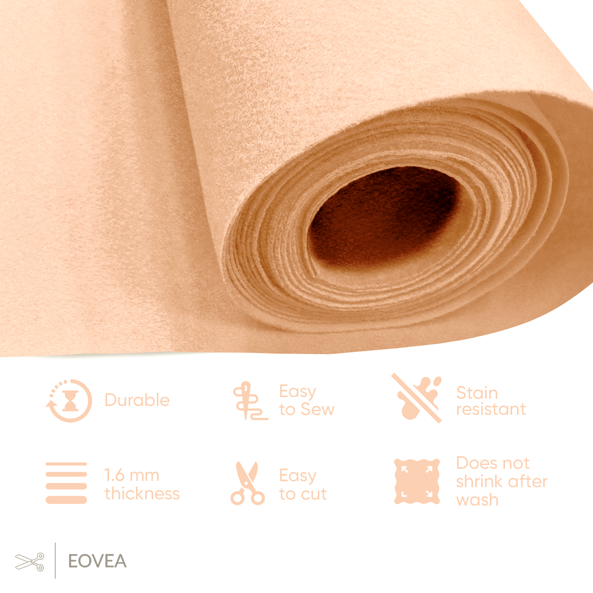 Felt Fabric |  1.6mm Thick Felt By The Yard| Light Flesh - EOVEA