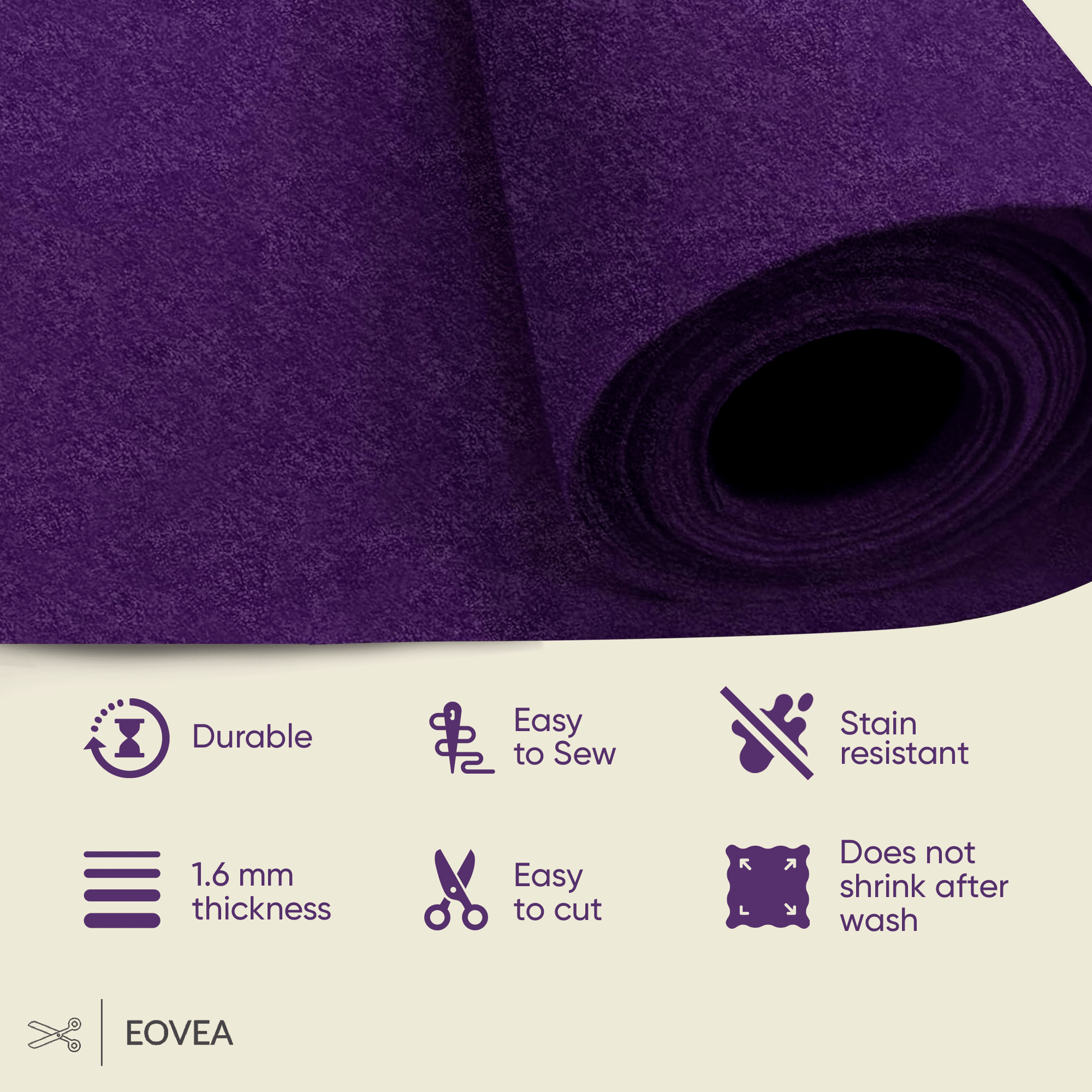 Felt Fabric |  1.6mm Thick Felt By The Yard | Purple - EOVEA