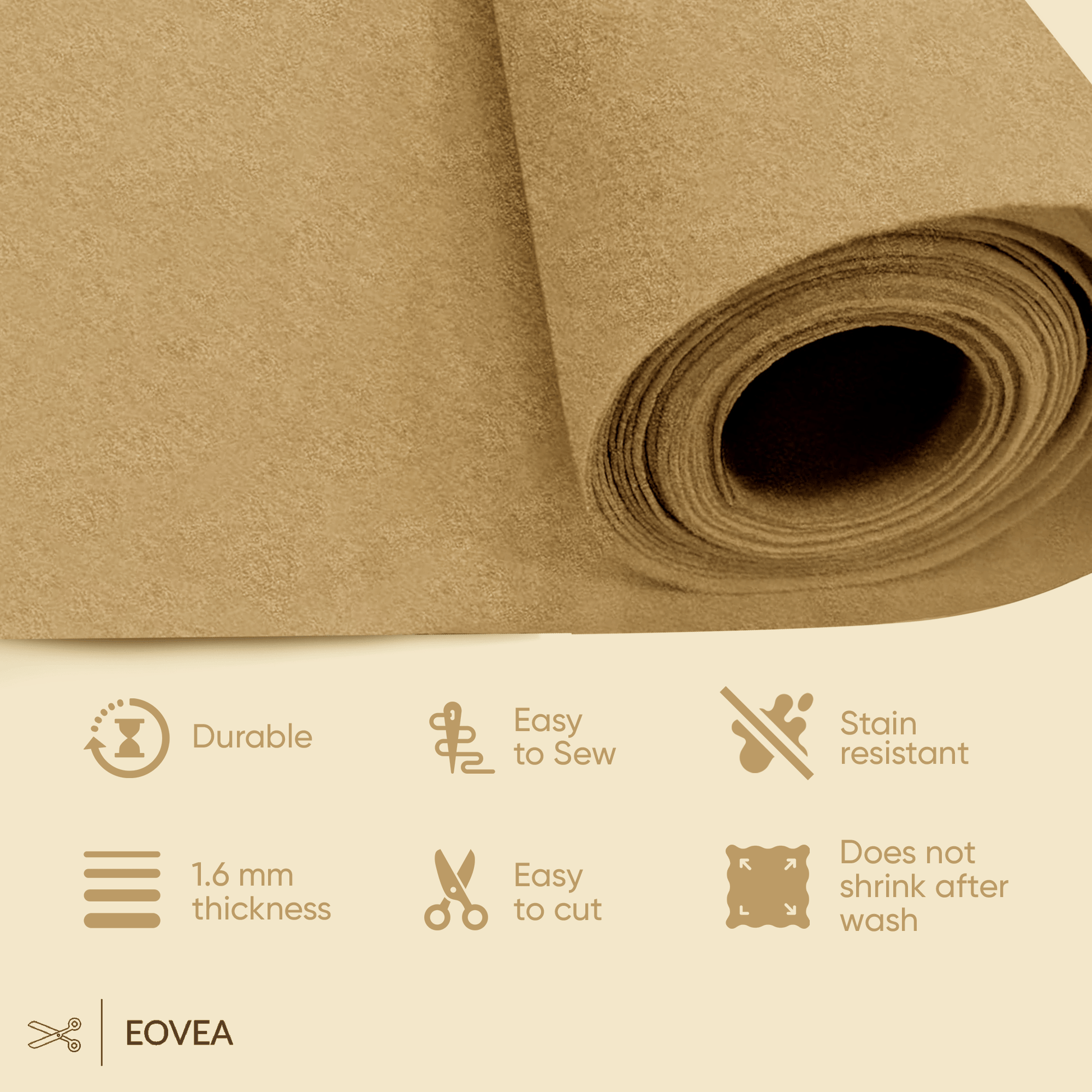 Felt Fabric |  1.6mm Thick Felt By The Yard | Taupe - EOVEA