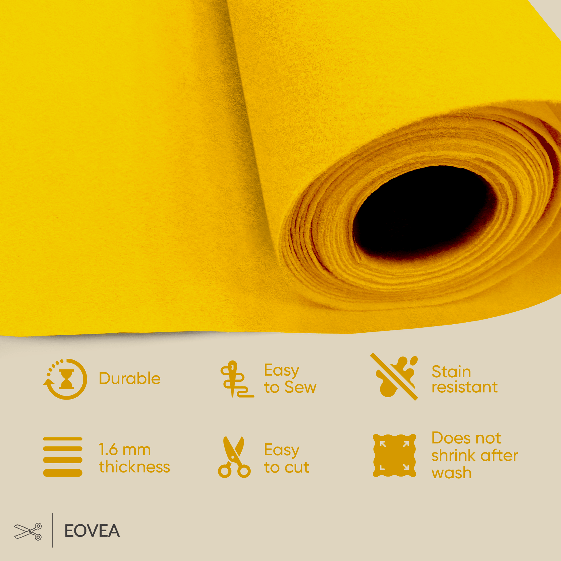 Felt Fabric |  1.6mm Thick Felt By The Yard| Yellow - EOVEA