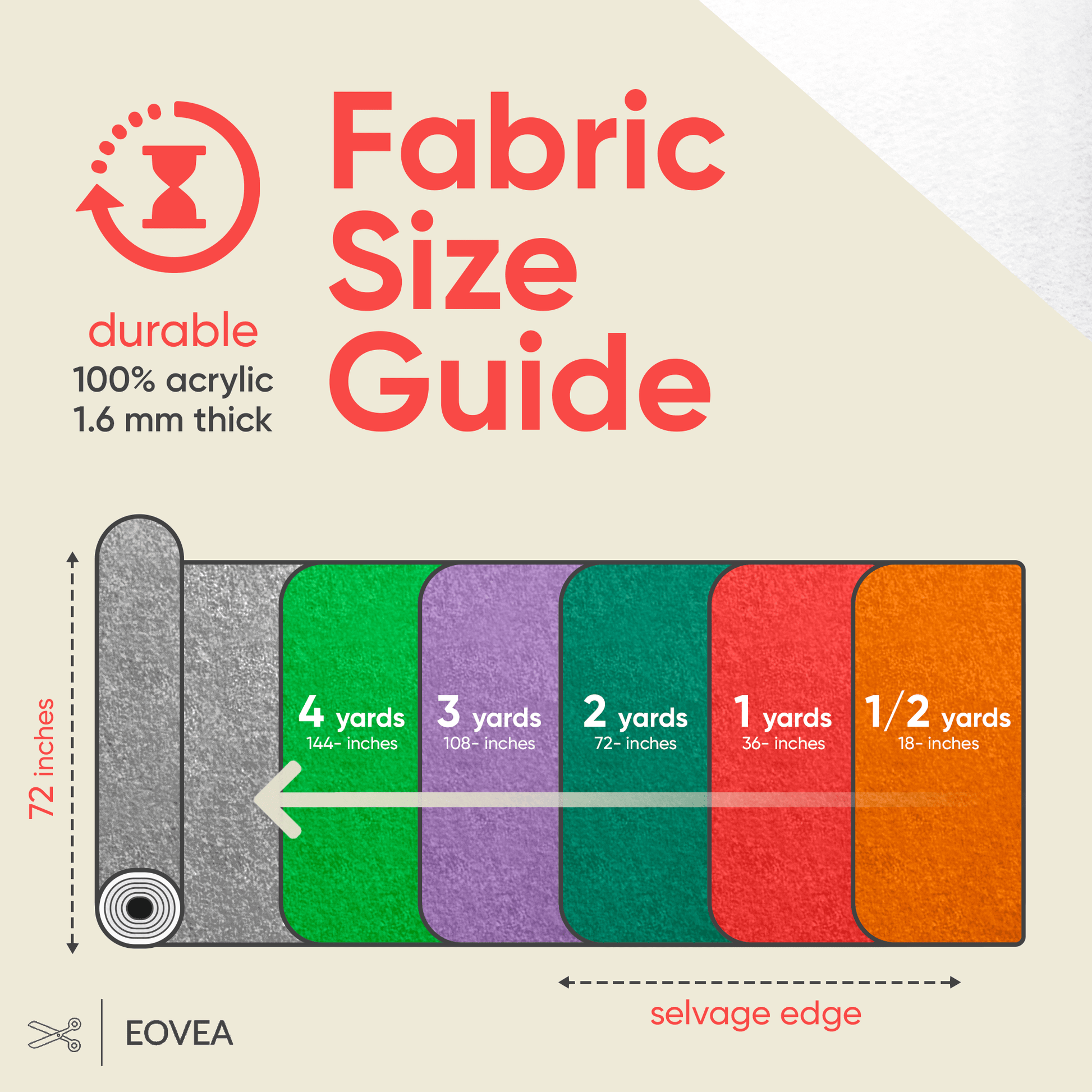 Felt Fabric | 3.2 mm Thick Acrylic Felt By The Yard | White - EOVEA