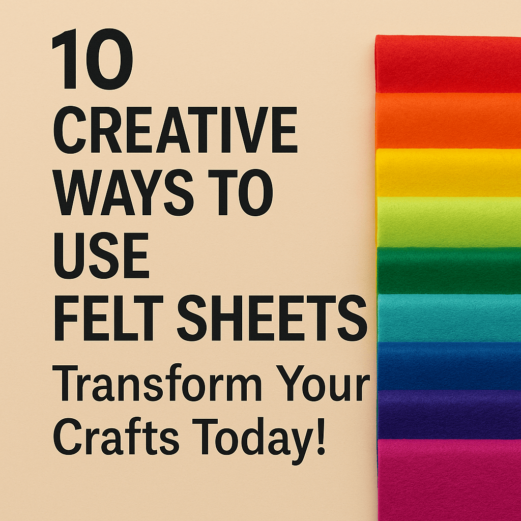 Colorful felt sheets stacked in a rainbow gradient next to the bold headline “10 Creative Ways to Use Felt Sheets: Transform Your Crafts Today!”