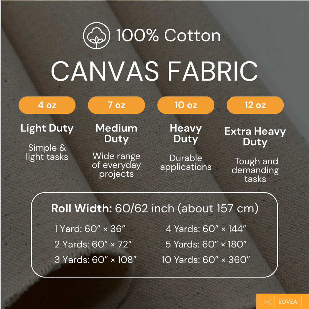 EOVEA | Canvas Fabric | Cotton Duck |  Breathable Material for Upholstery