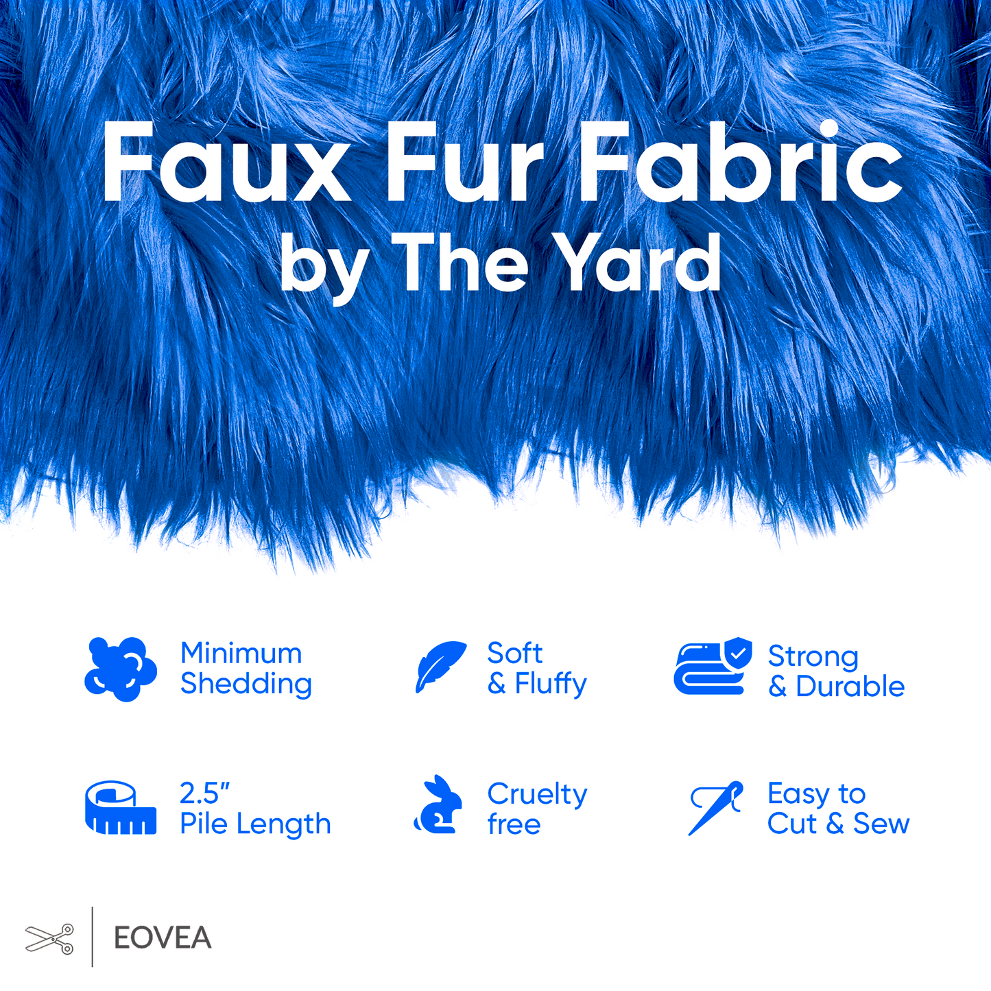 EOVEA Shaggy Faux Fur Fabric | Royal Blue