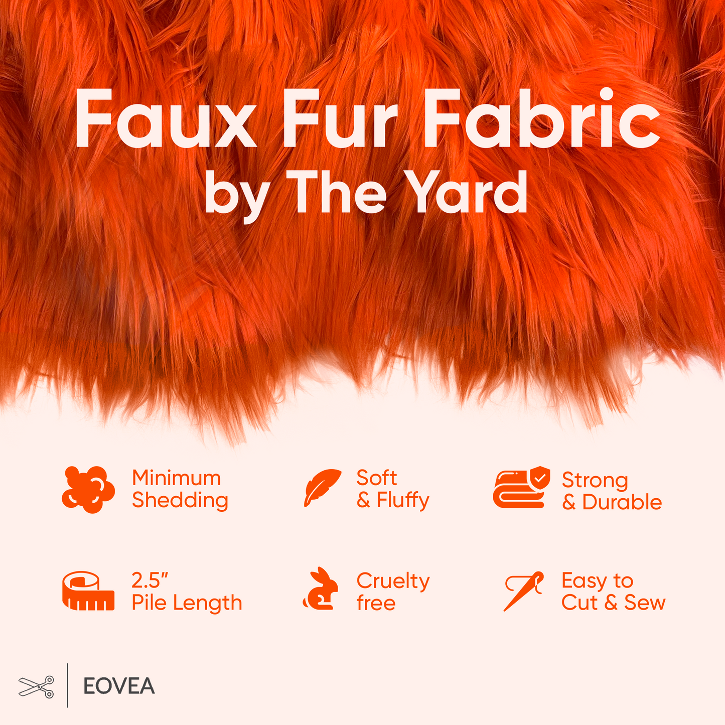 EOVEA Shaggy Faux Fur Fabric | Orange