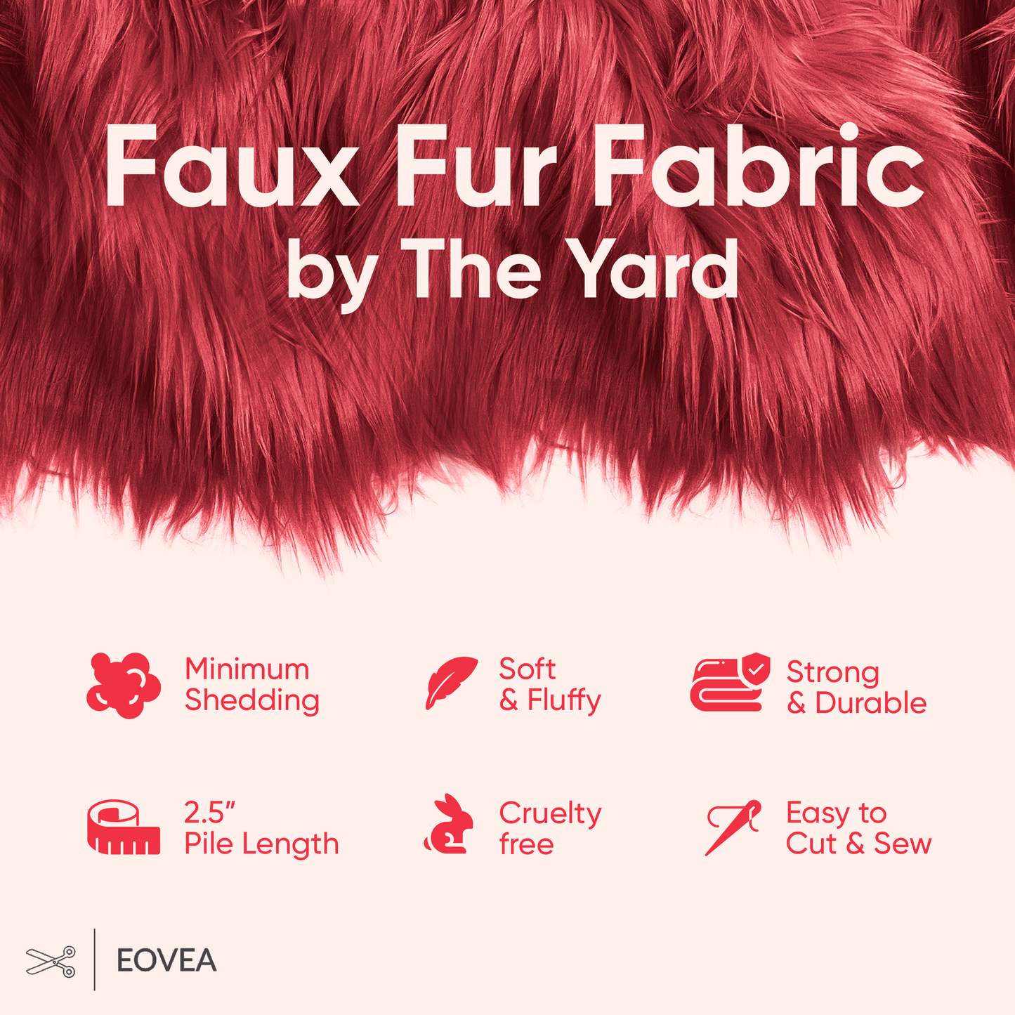 EOVEA Shaggy Faux Fur Fabric | Burgundy