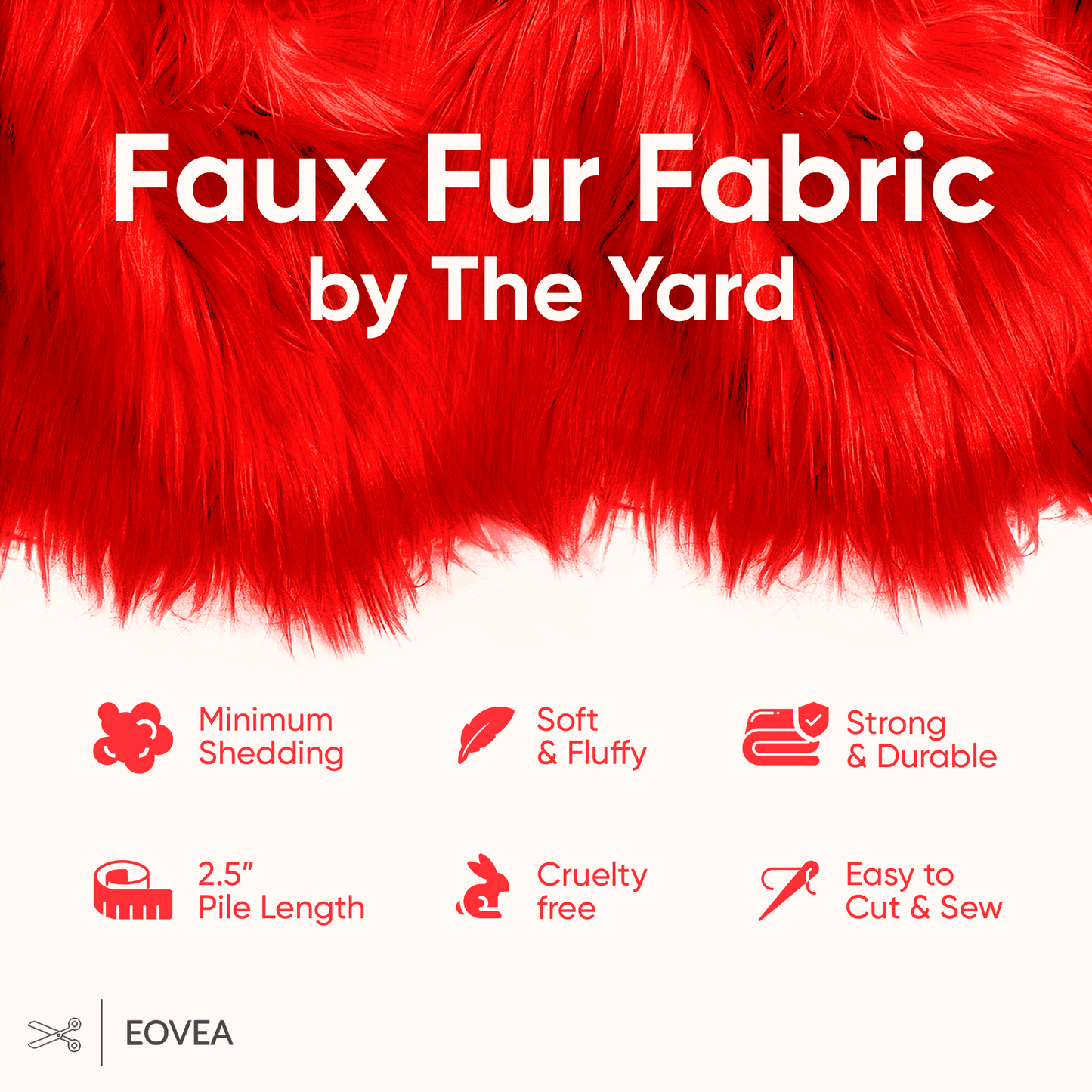 EOVEA Shaggy Faux Fur Fabric | Red