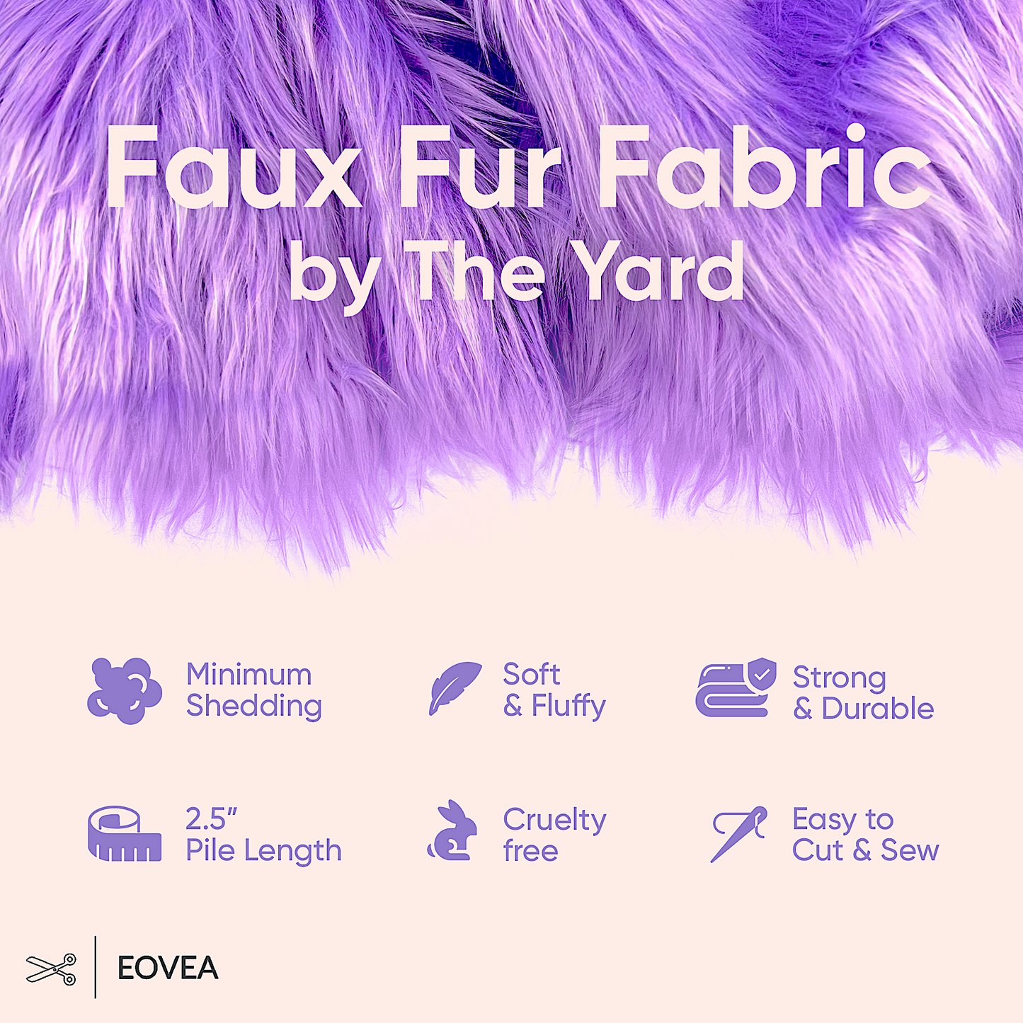 EOVEA Shaggy Faux Fur Fabric | Lavender