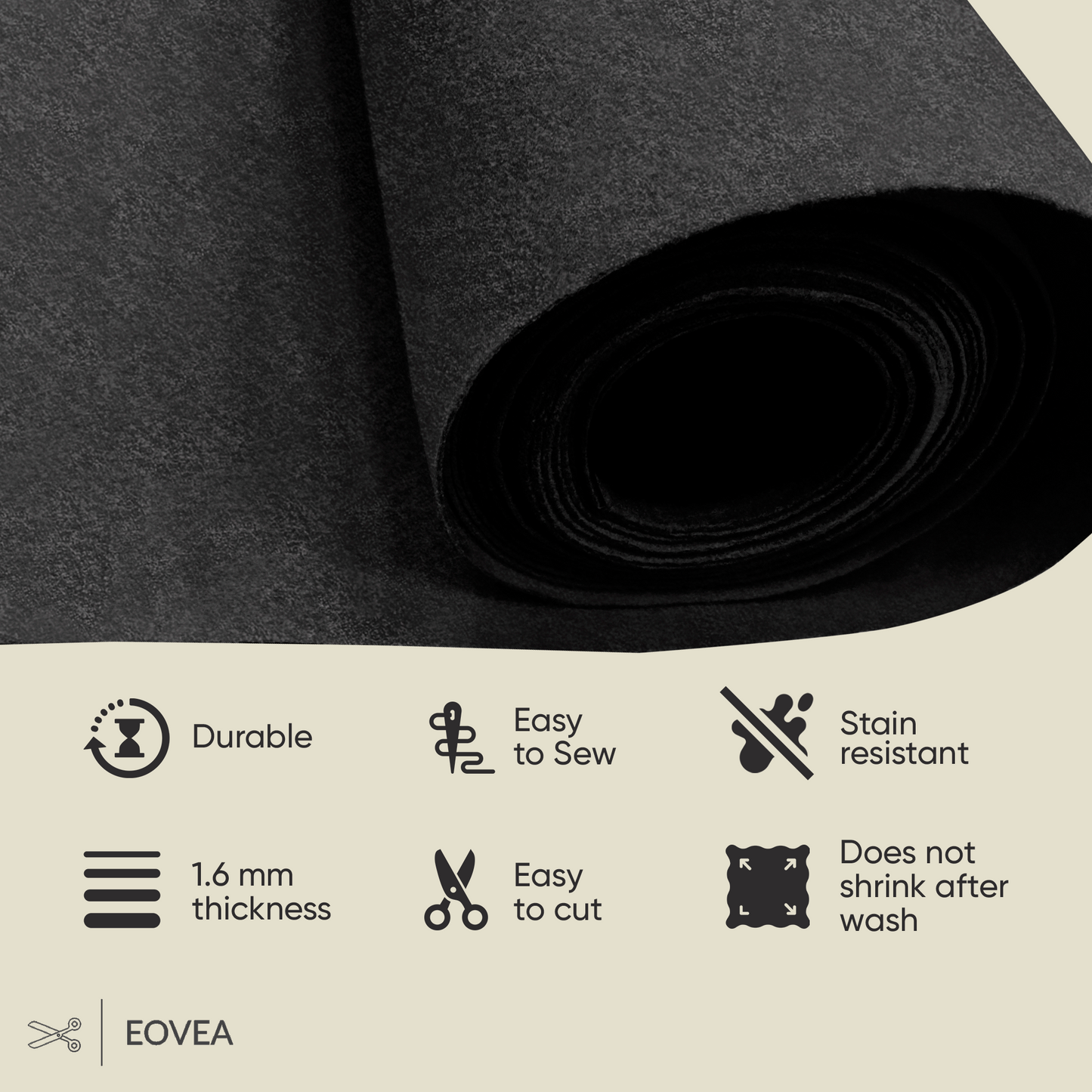 EOVEA | Acrylic Felt Fabric | Black