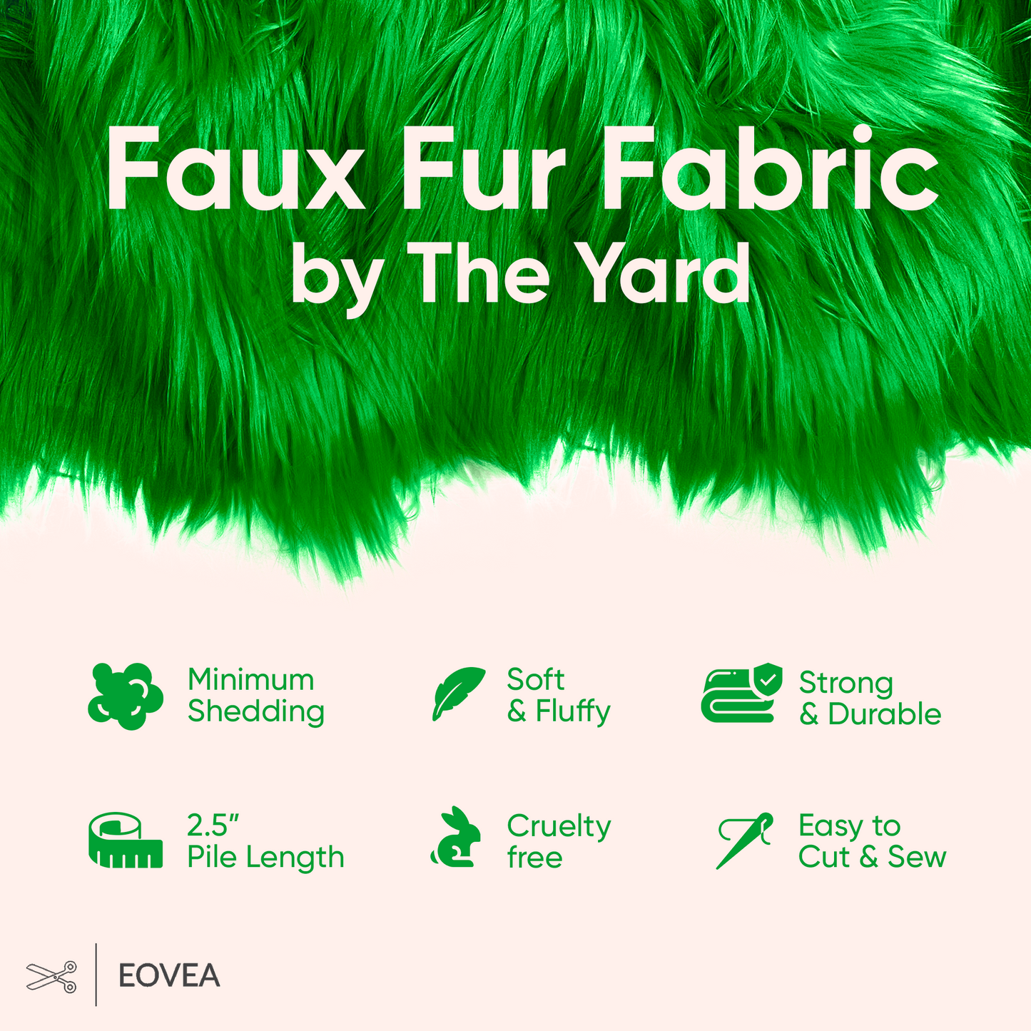 EOVEA Shaggy Faux Fur Fabric | Kelly Green