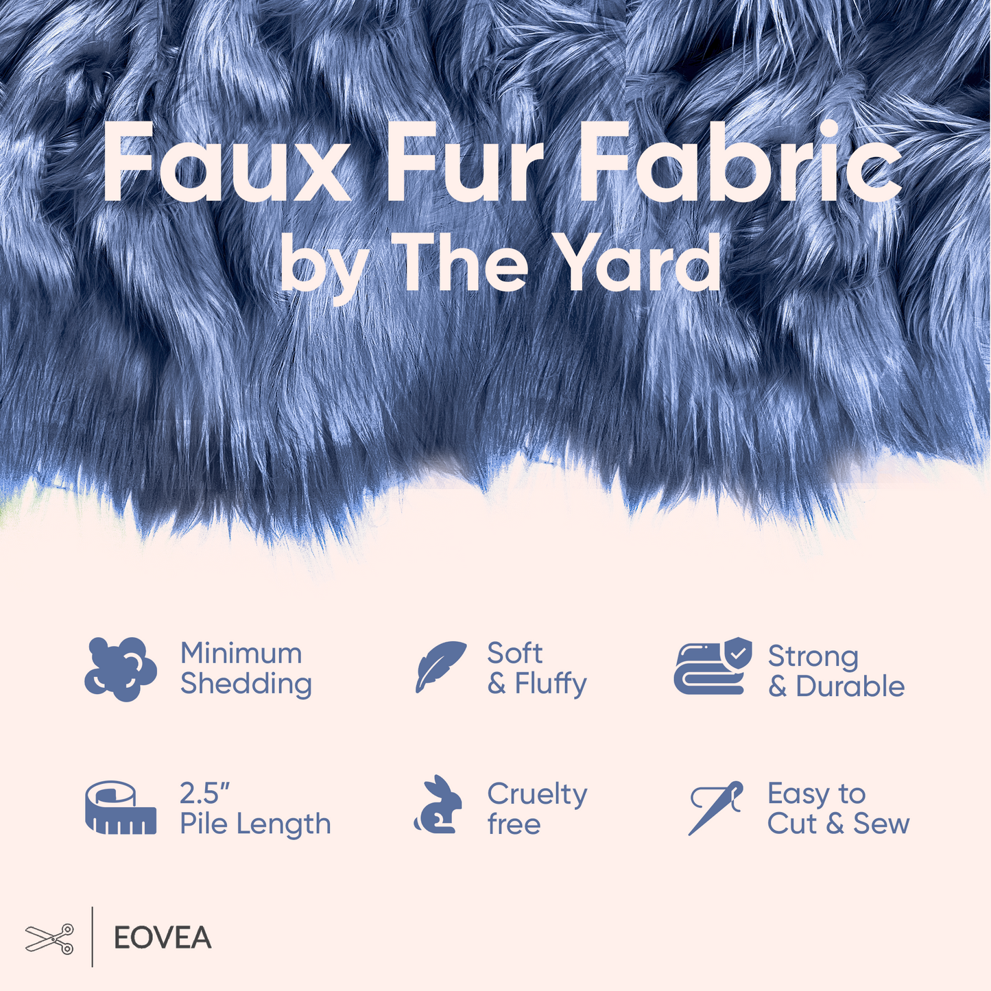 EOVEA Shaggy Faux Fur Fabric | Navy Blue