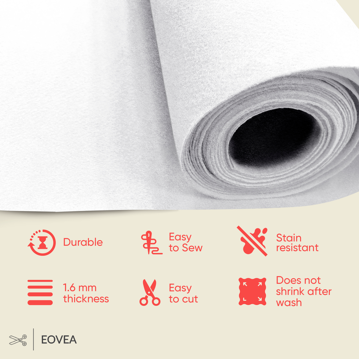 EOVEA | Acrylic Felt Fabric | White