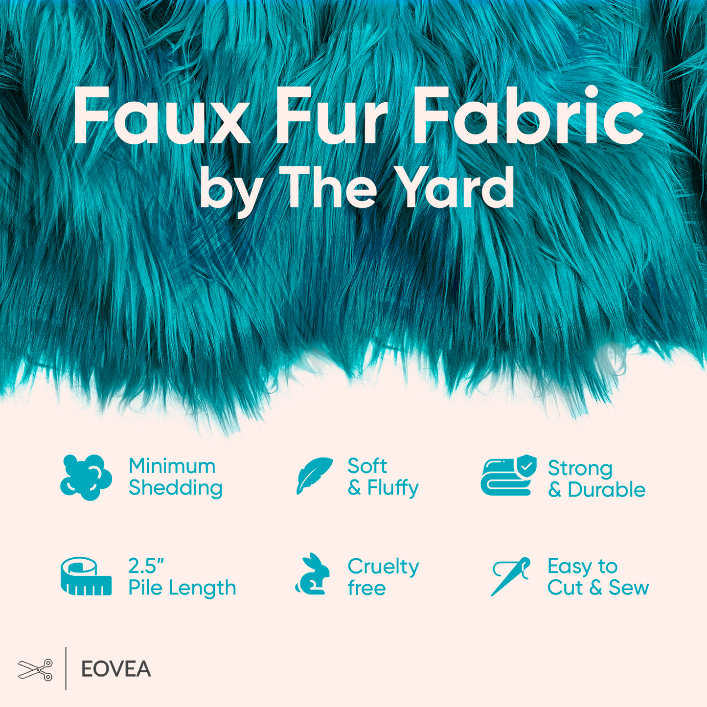 EOVEA Shaggy Faux Fur Fabric | Dark Turquoise