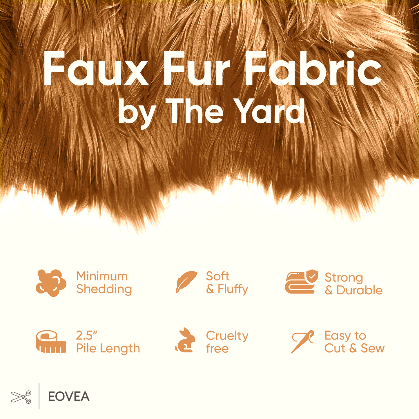 EOVEA Shaggy Faux Fur Fabric | Light Brown