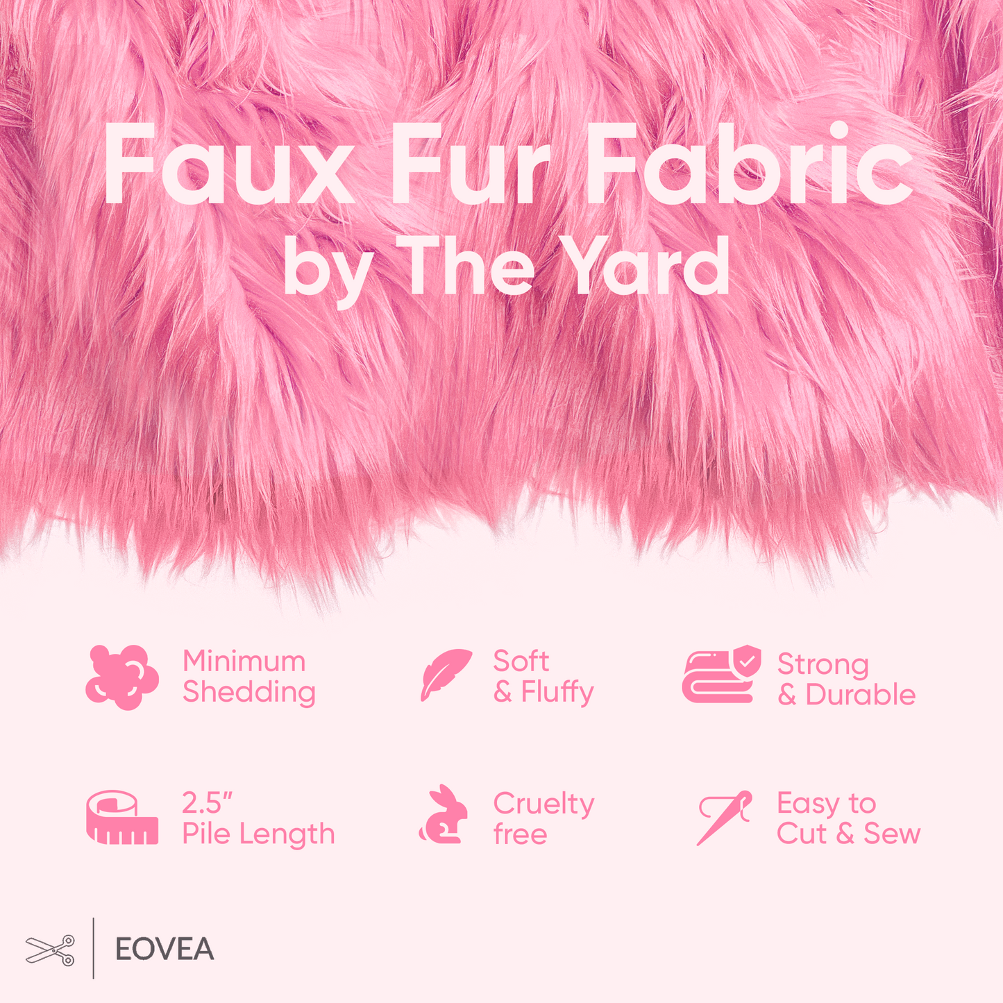 EOVEA Shaggy Faux Fur Fabric | Baby Pink