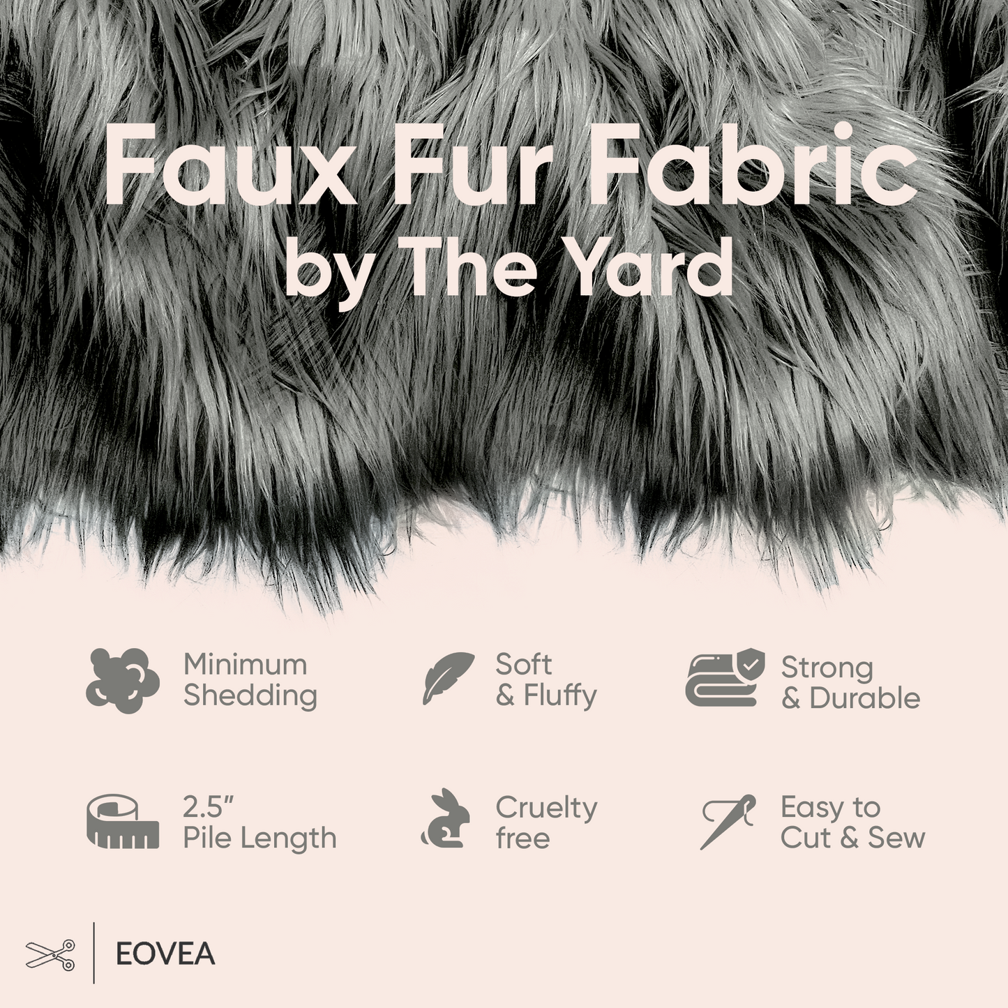 EOVEA Shaggy Faux Fur Fabric | Dark Grey