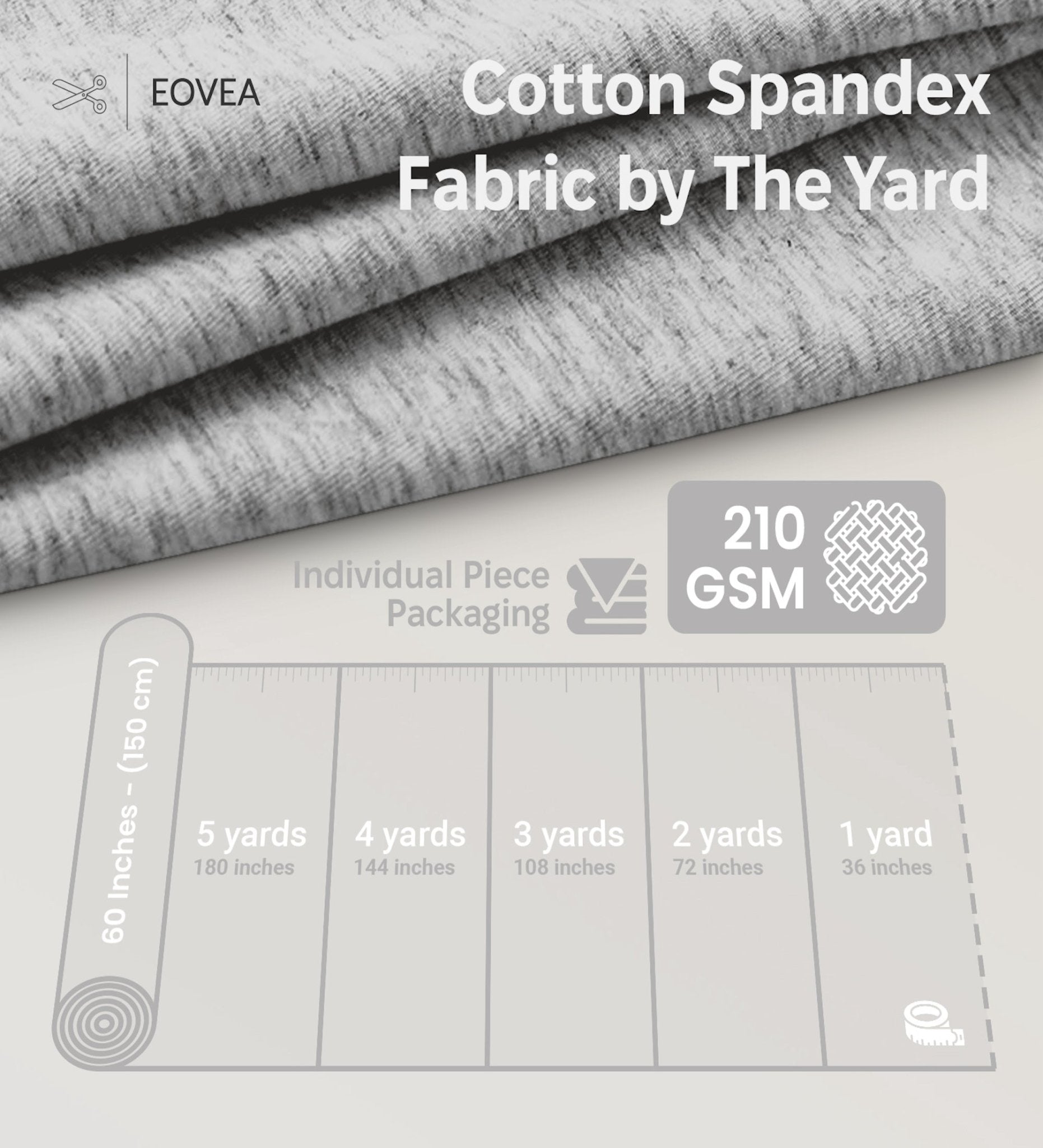 Cotton Spandex Jersey | Spandex & Cotton T-Shirt Fabric 10 oz| Heather Grey - EOVEA