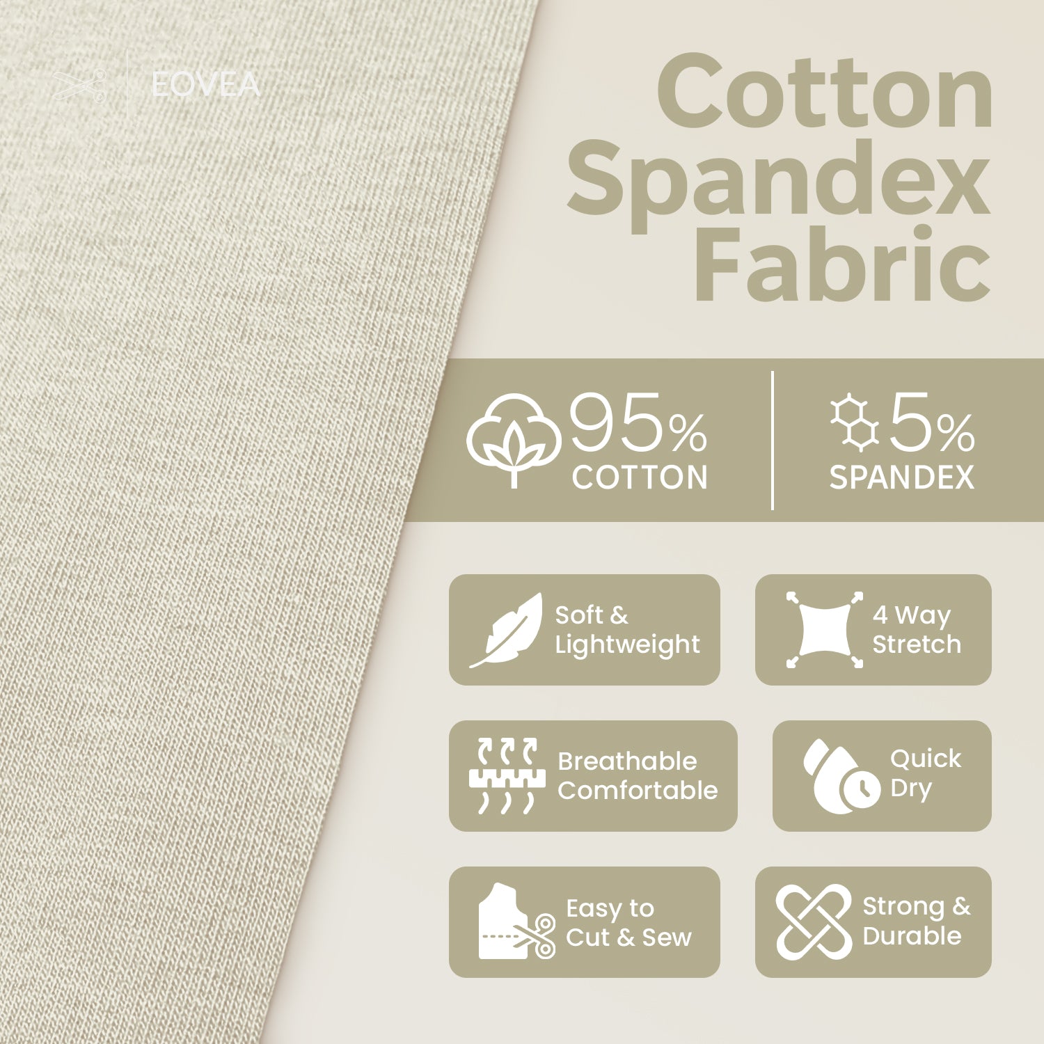 Cotton Spandex Fabric | Spandex & Cotton T-Shirt Fabric 10 oz | Ivory
