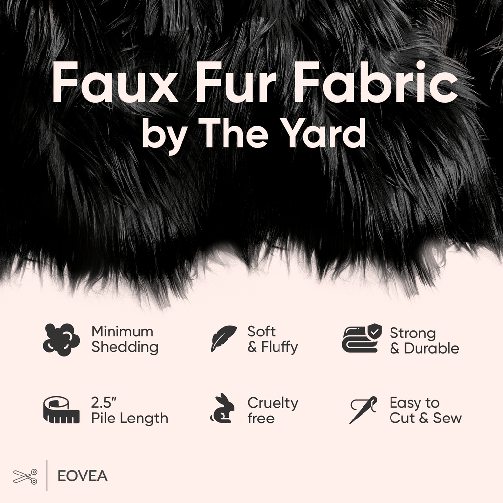Faux Fur Fabric | Fake Fur Fabric | Black - EOVEA