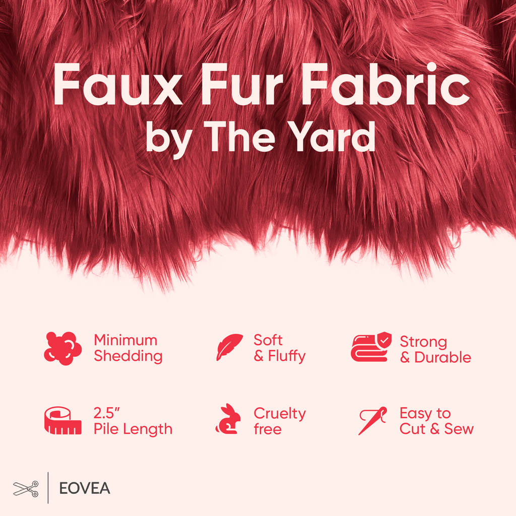 Faux Fur Fabric | Fake Fur Fabric | Burgundy - EOVEA