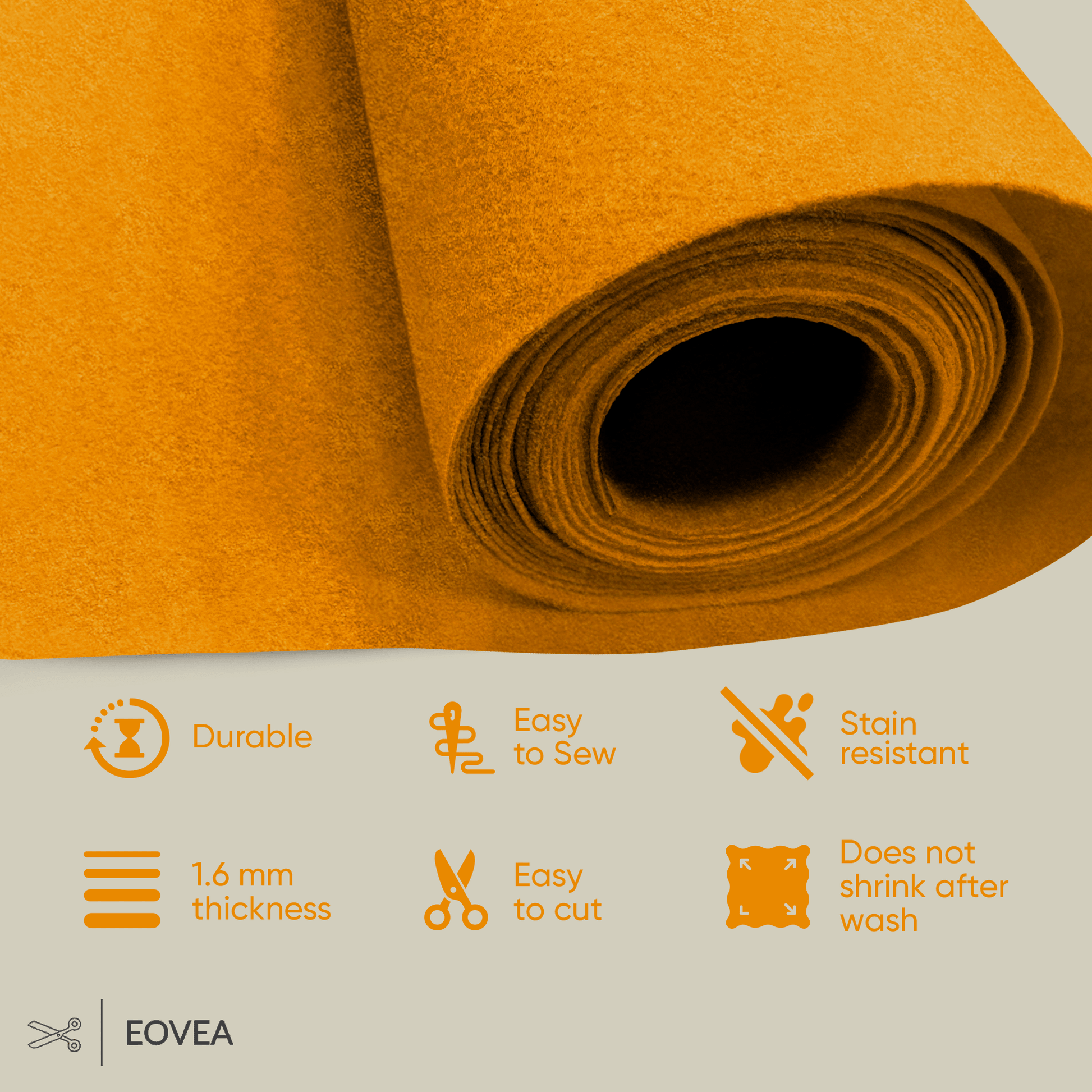 Felt Fabric |  1.6mm Thick Felt By The Yard | Antique Gold - EOVEA
