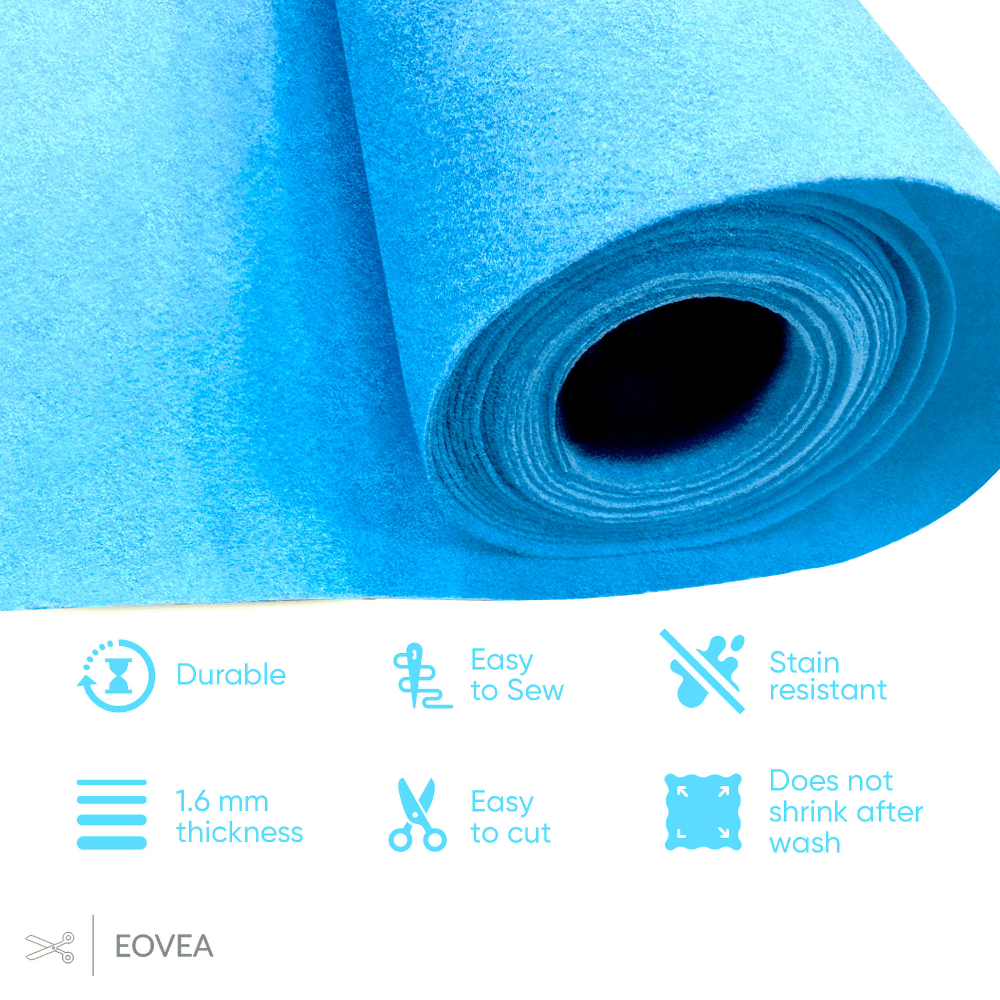 Felt Fabric |  1.6mm Thick Felt By The Yard | Baby Blue - EOVEA