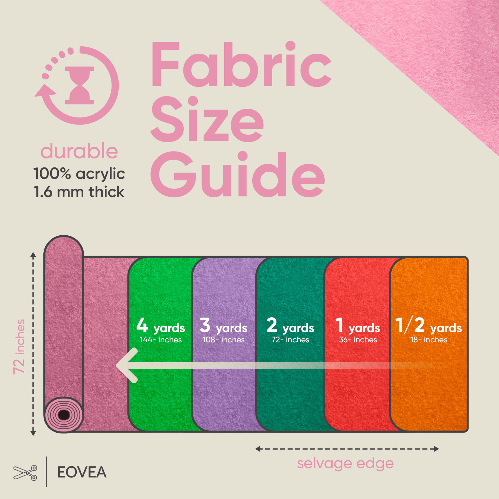 Felt Fabric |  1.6mm Thick Felt By The Yard | Baby Pink - EOVEA