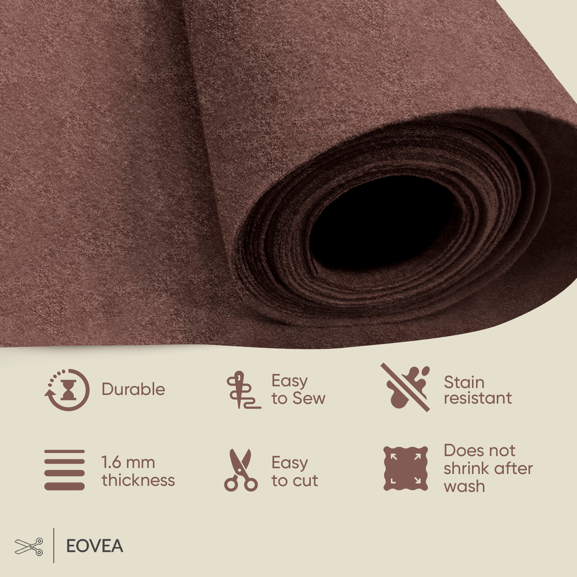 Felt Fabric |  1.6mm Thick Felt By The Yard | Brown - EOVEA