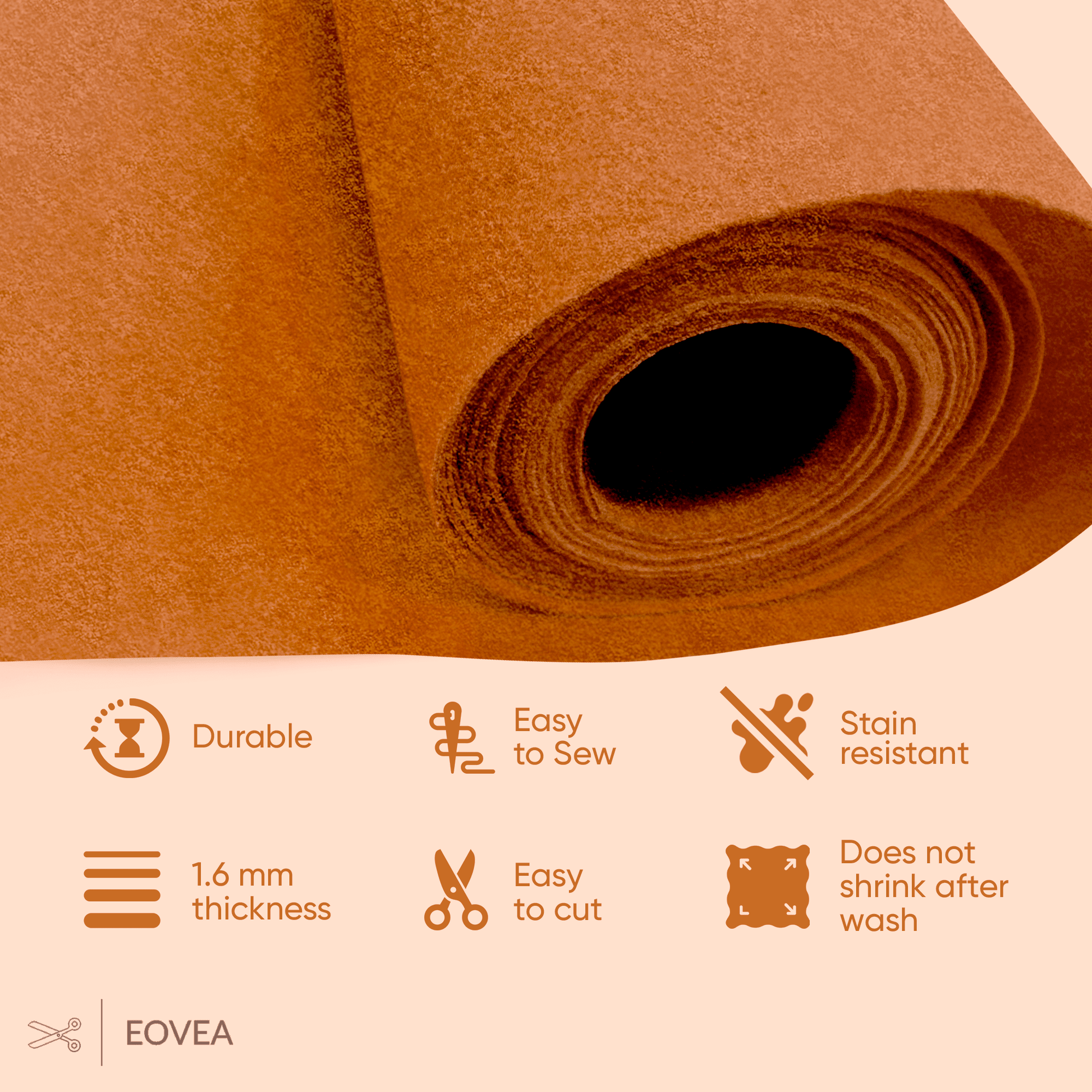 Felt Fabric |  1.6mm Thick Felt By The Yard | Camel - EOVEA