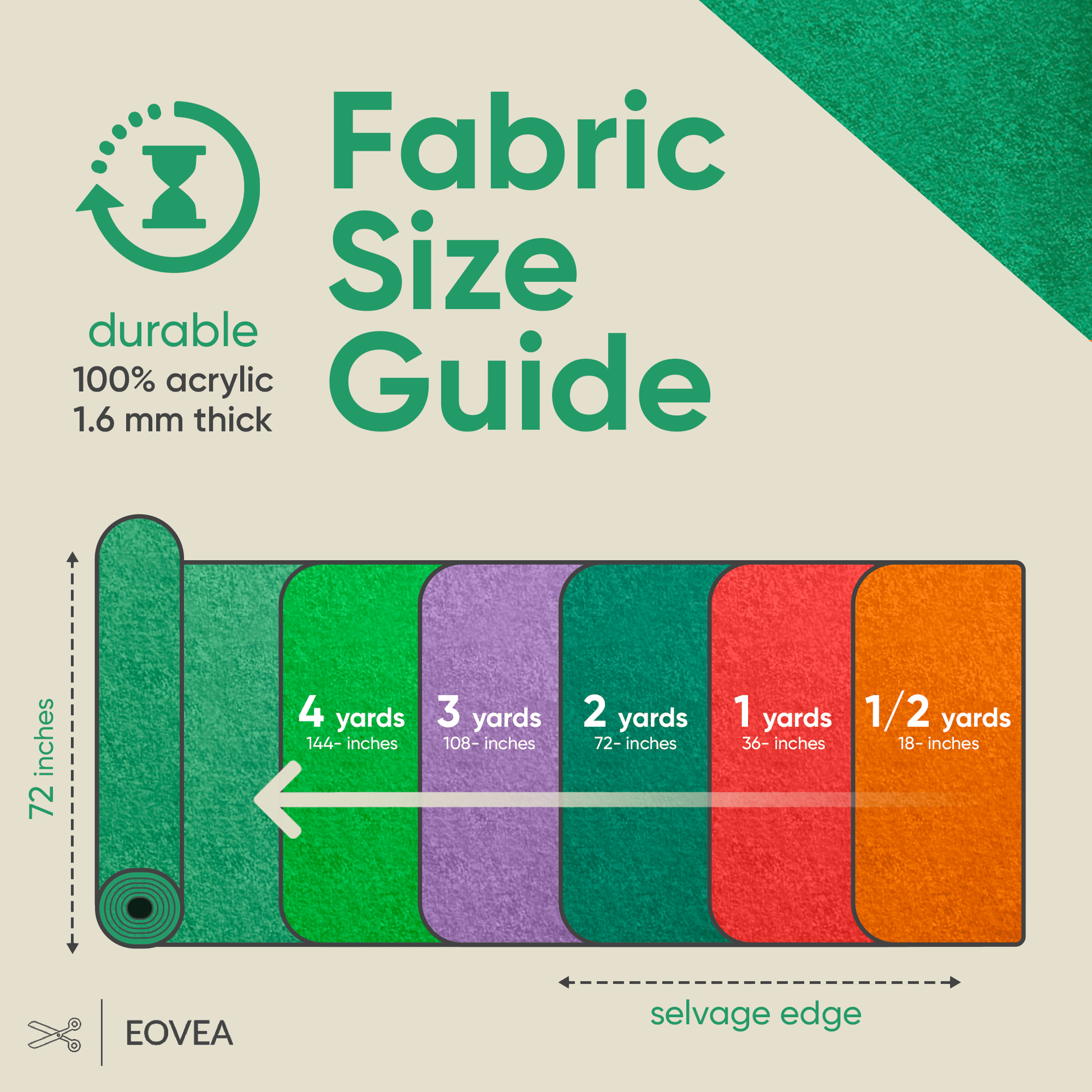 Felt Fabric |  1.6mm Thick Felt By The Yard | Kelly Green - EOVEA