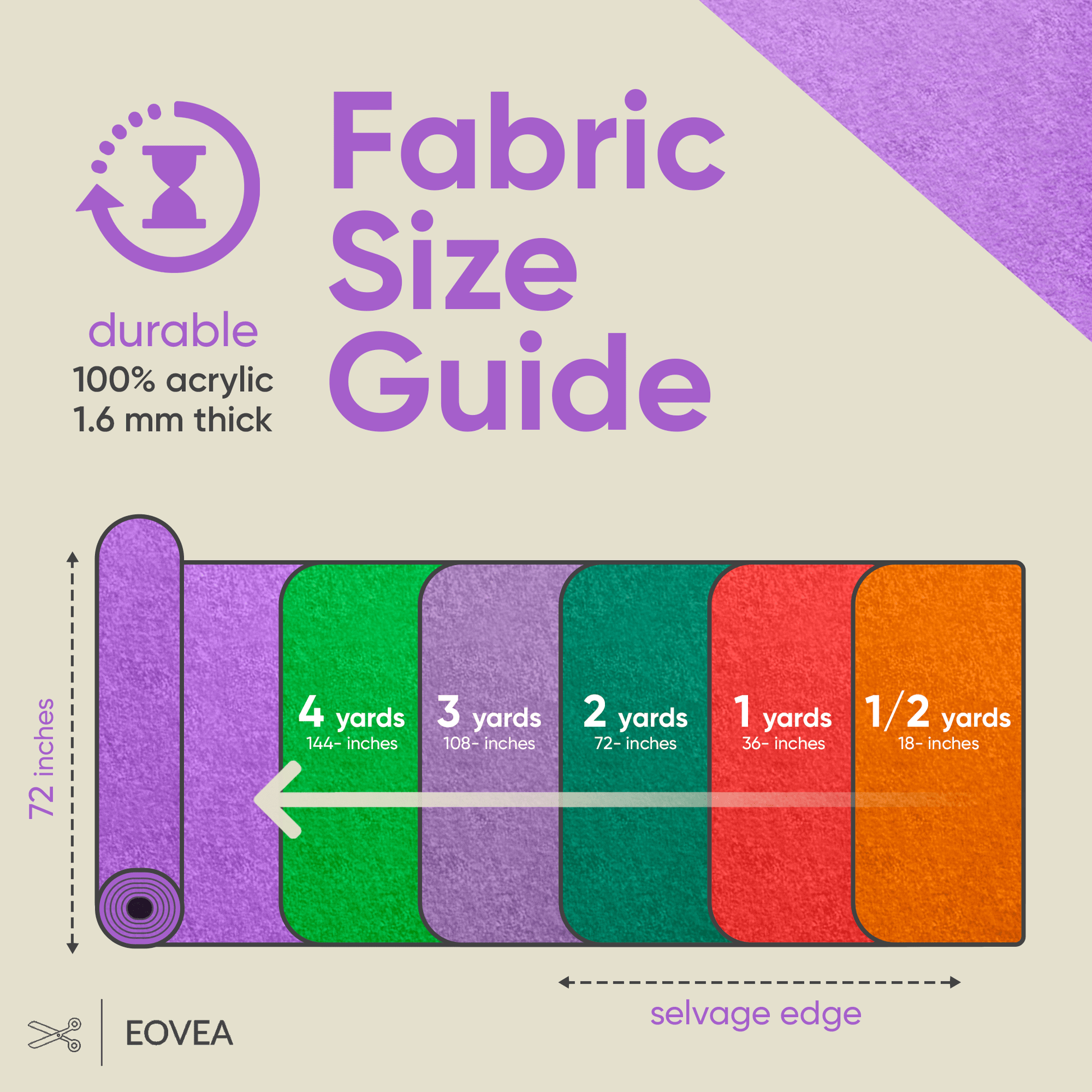 Felt Fabric |  1.6mm Thick Felt By The Yard | Lavender - EOVEA