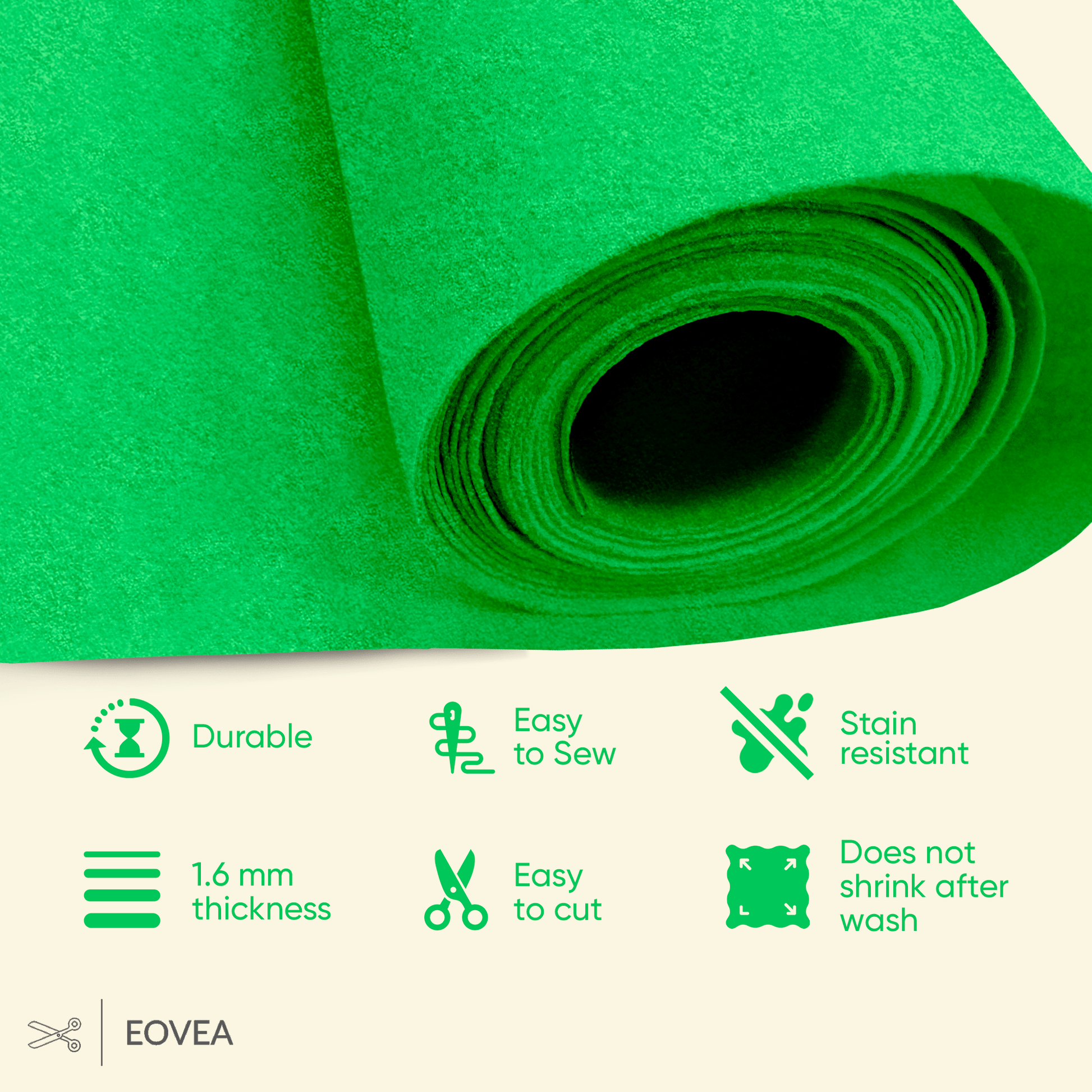 Felt Fabric |  1.6mm Thick Felt By The Yard | Lime Green - EOVEA