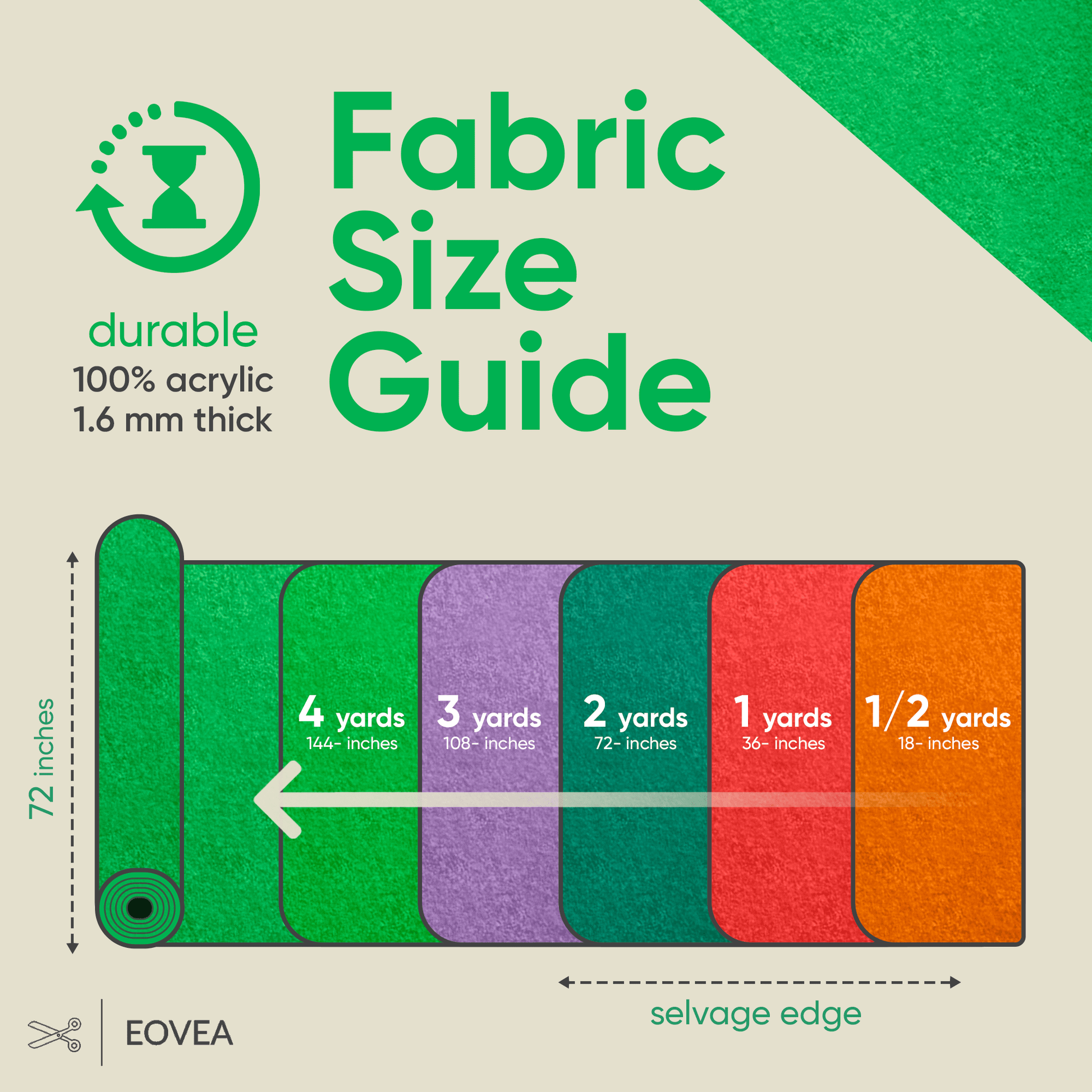 Felt Fabric |  1.6mm Thick Felt By The Yard | Lime Green - EOVEA